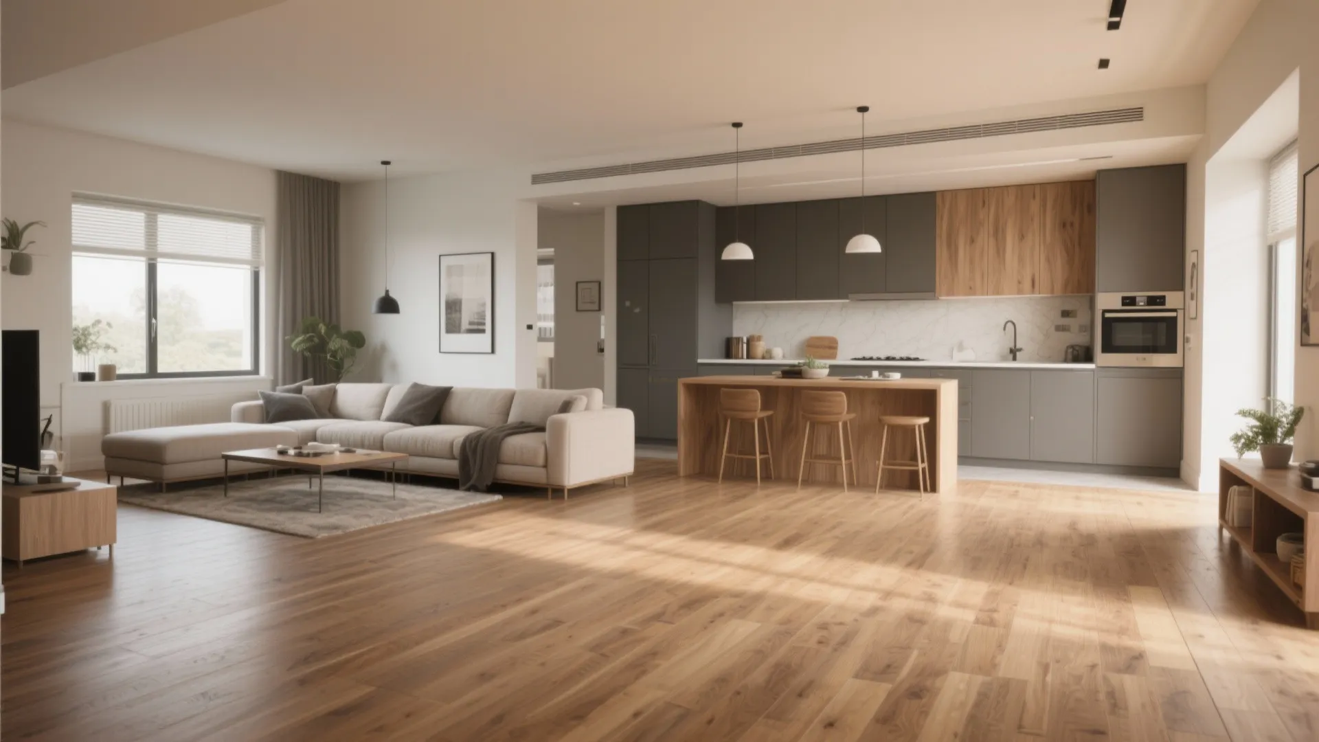 Tip 1: Use a continuous floor to visually expand both zones