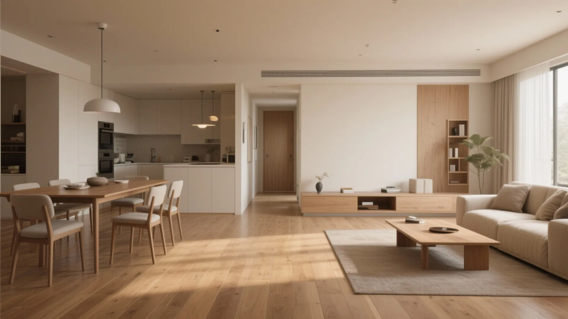 1. One continuous floor to visually widen the space