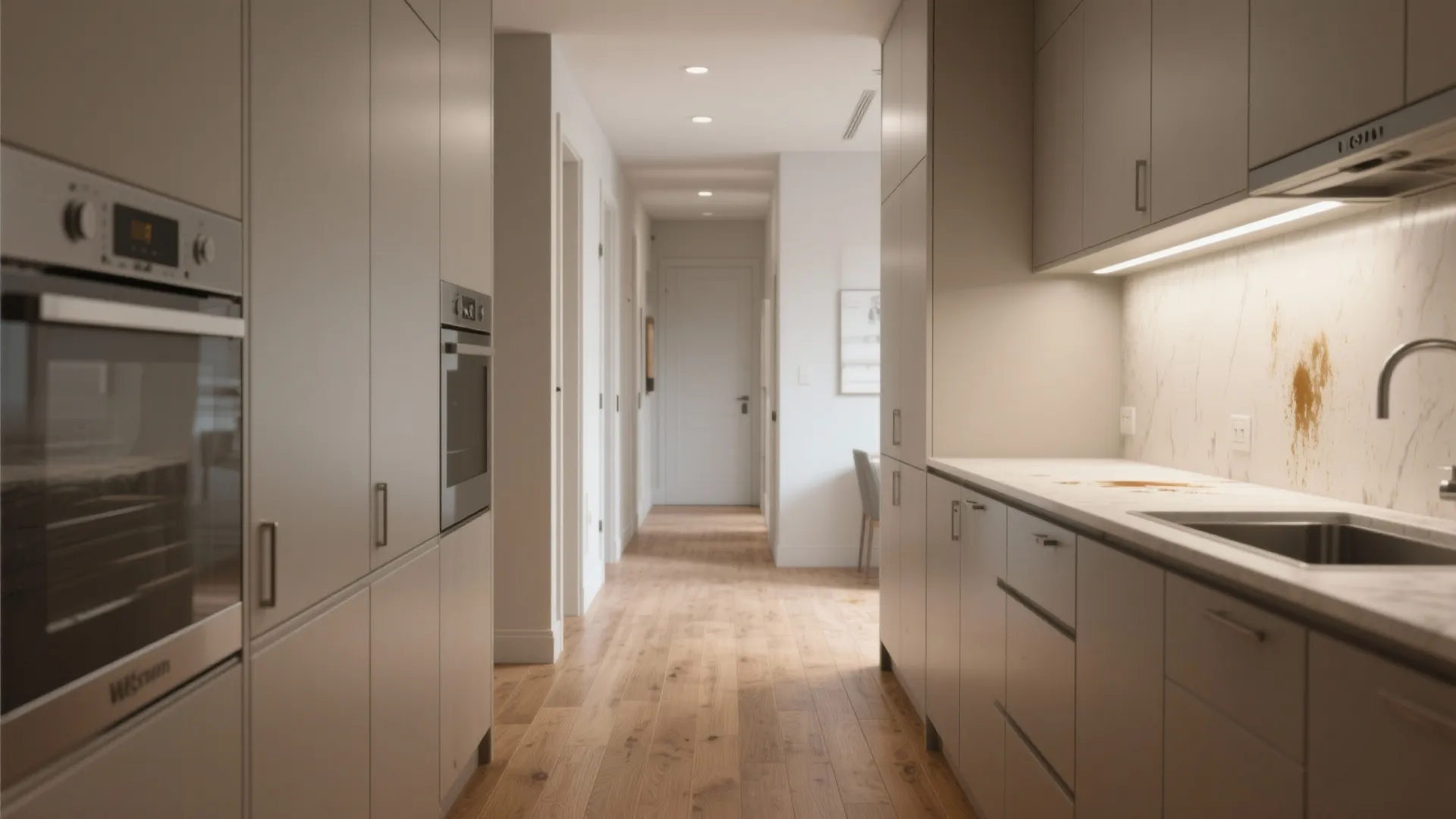 2. Use continuous flooring and matching cabinetry