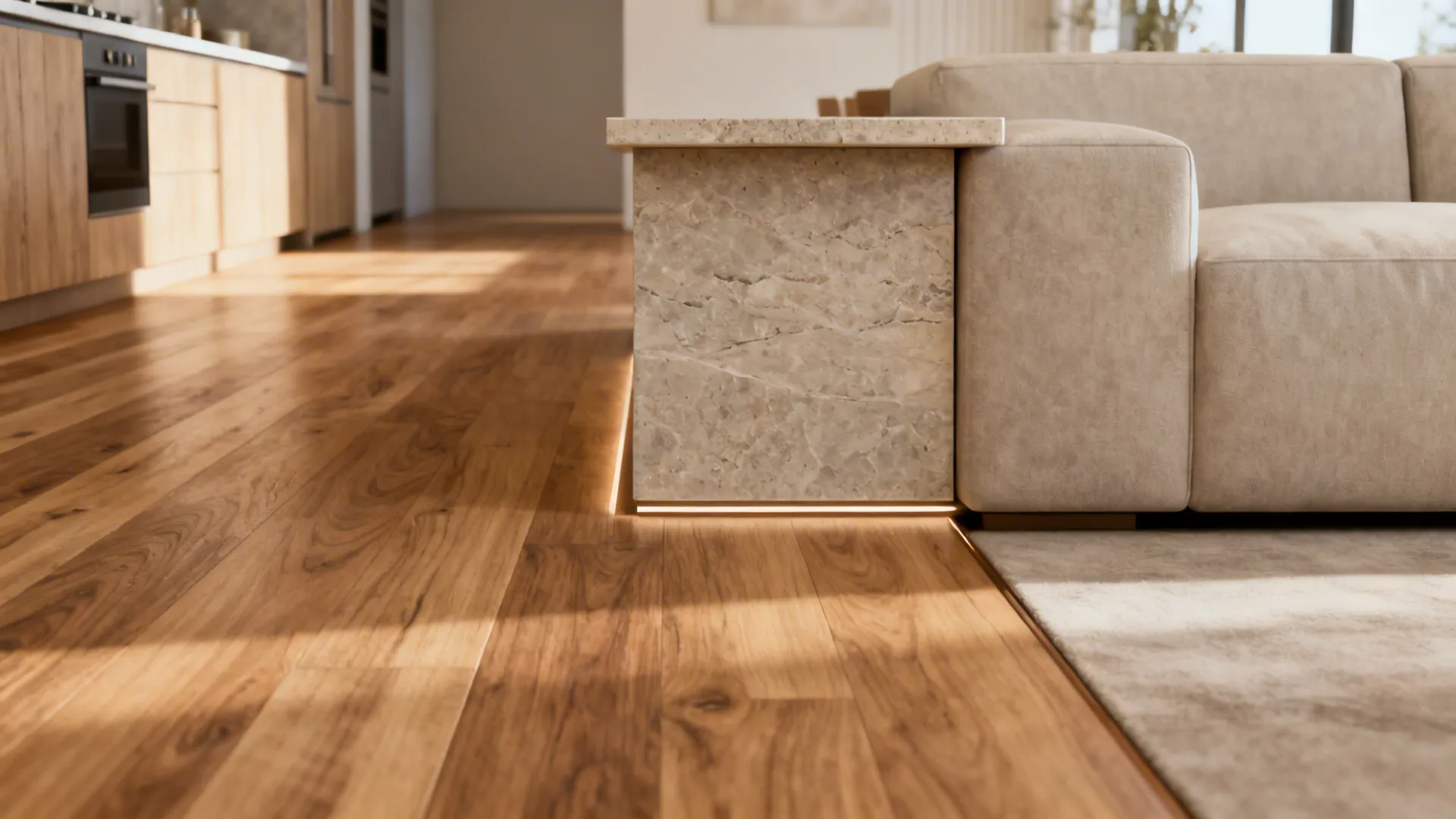 1. Use a continuous material to visually expand the space