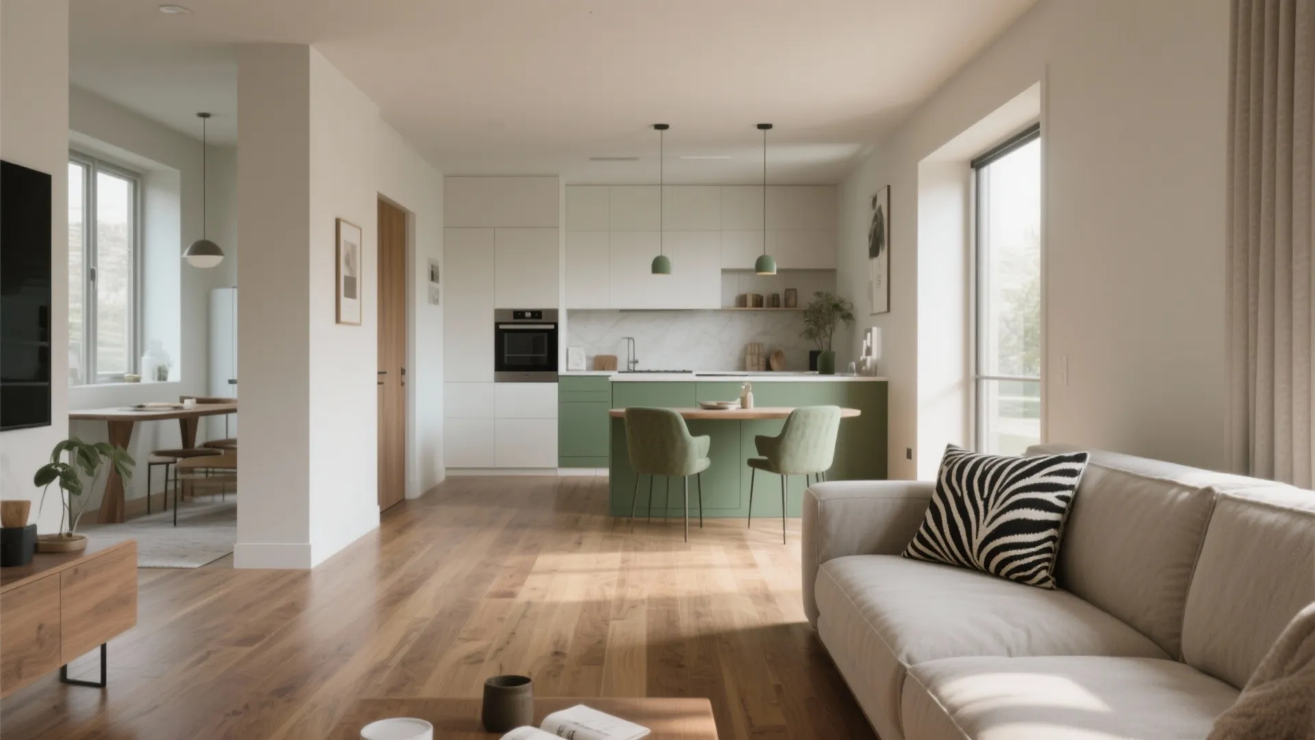 1. Continuous flooring and a limited palette