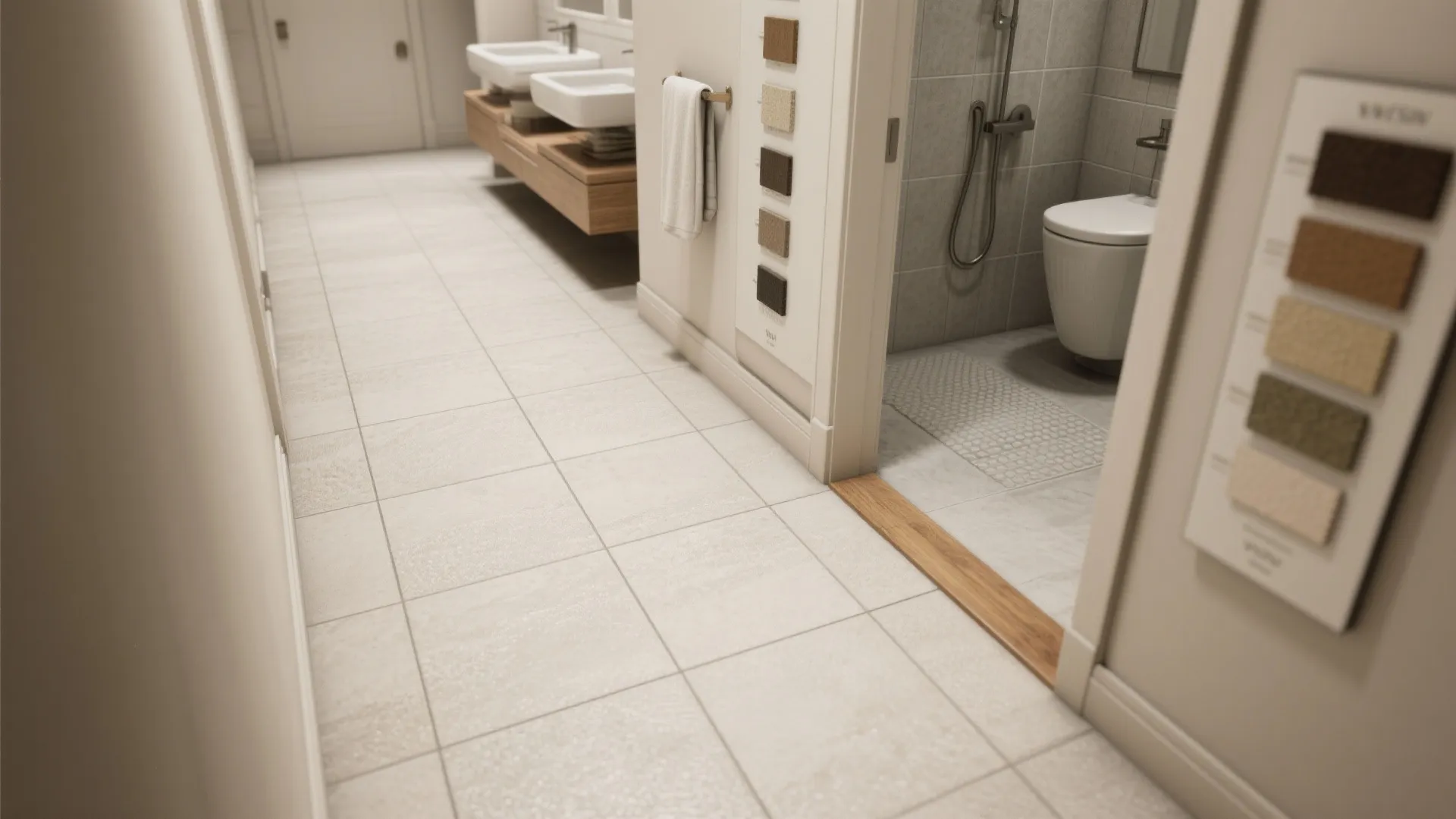 5. Continuous Flooring & Wet-Zone Styling