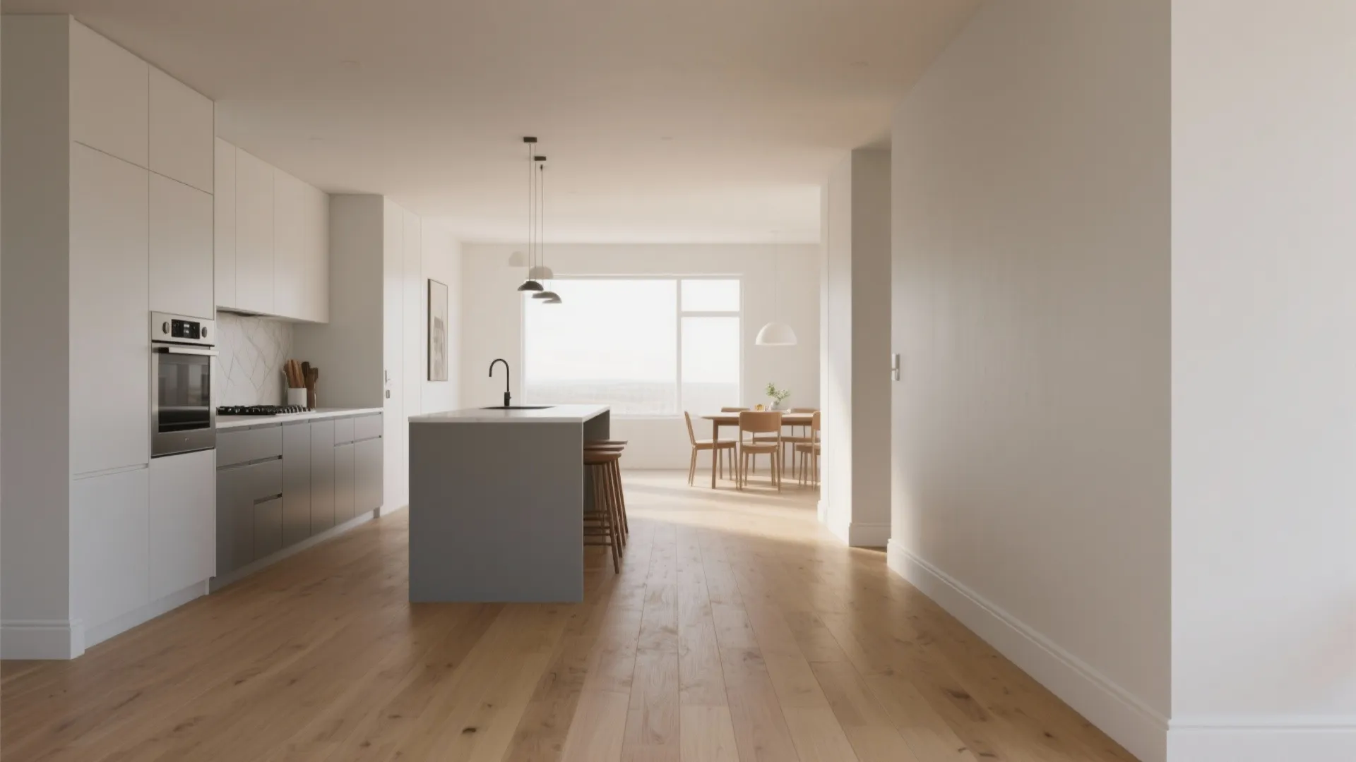 2. Use continuous flooring and a single color palette