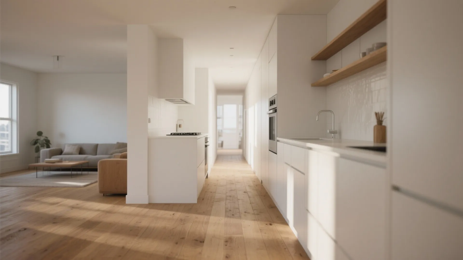 2. Run continuous flooring through the kitchen