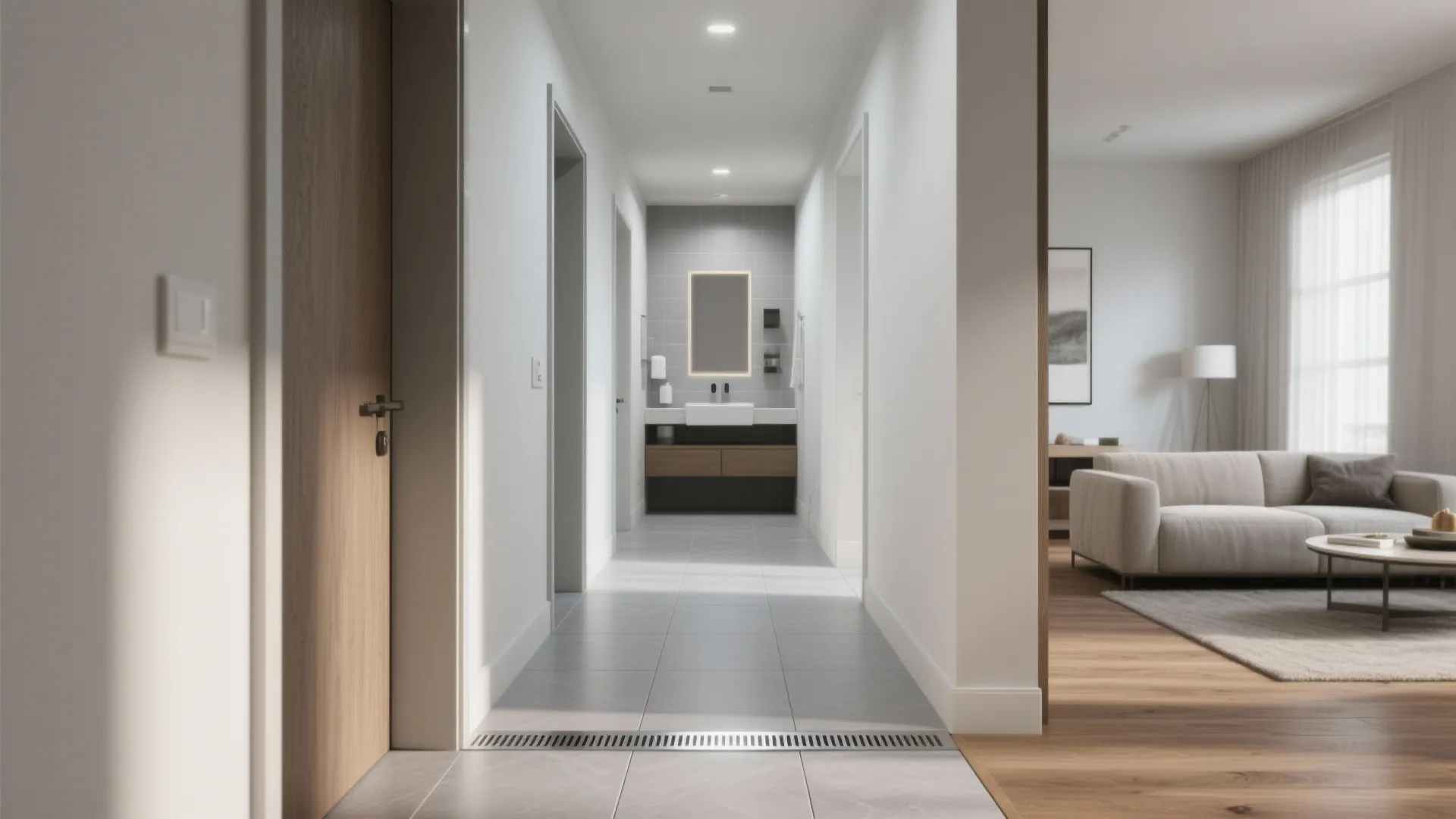 5. Extend light gray floor into adjacent spaces