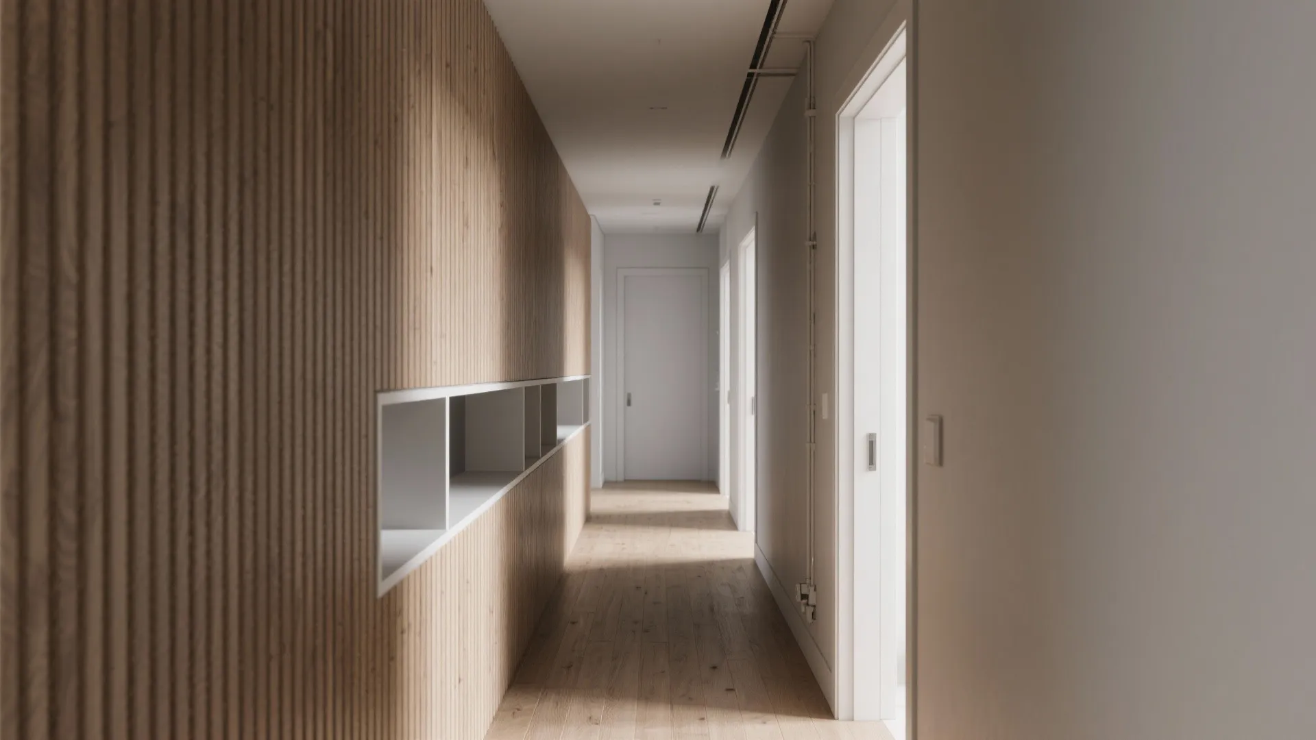 1) Continuous wall paneling from floor to ceiling