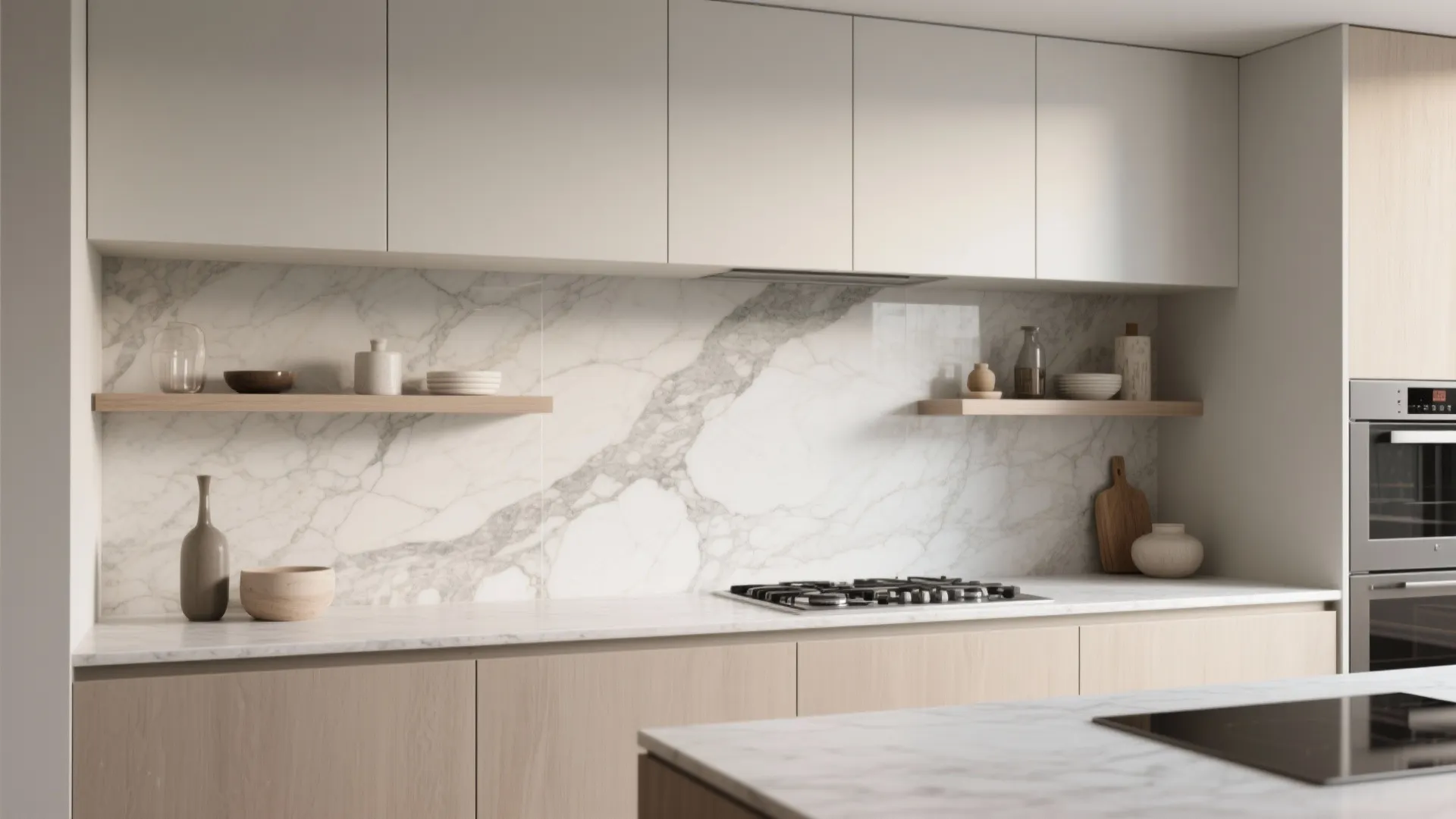 2. Continuous Slab Backsplash for a Seamless Look