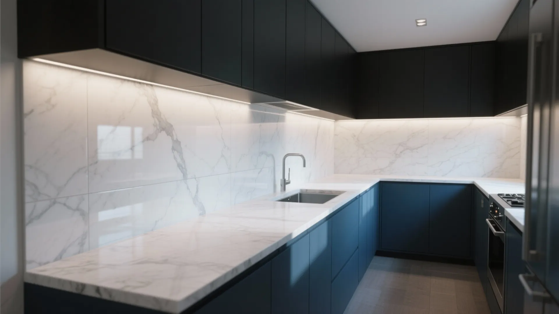 1. High-contrast backsplash and countertops