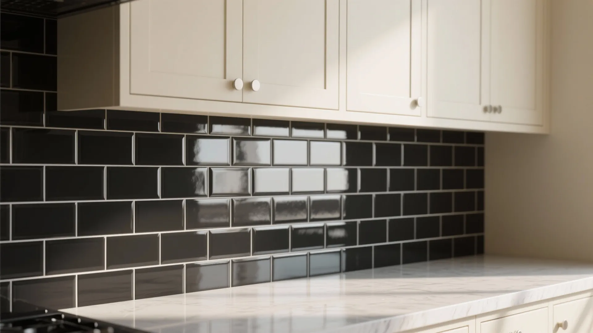 4. High-Contrast Backsplash and Light Cabinets