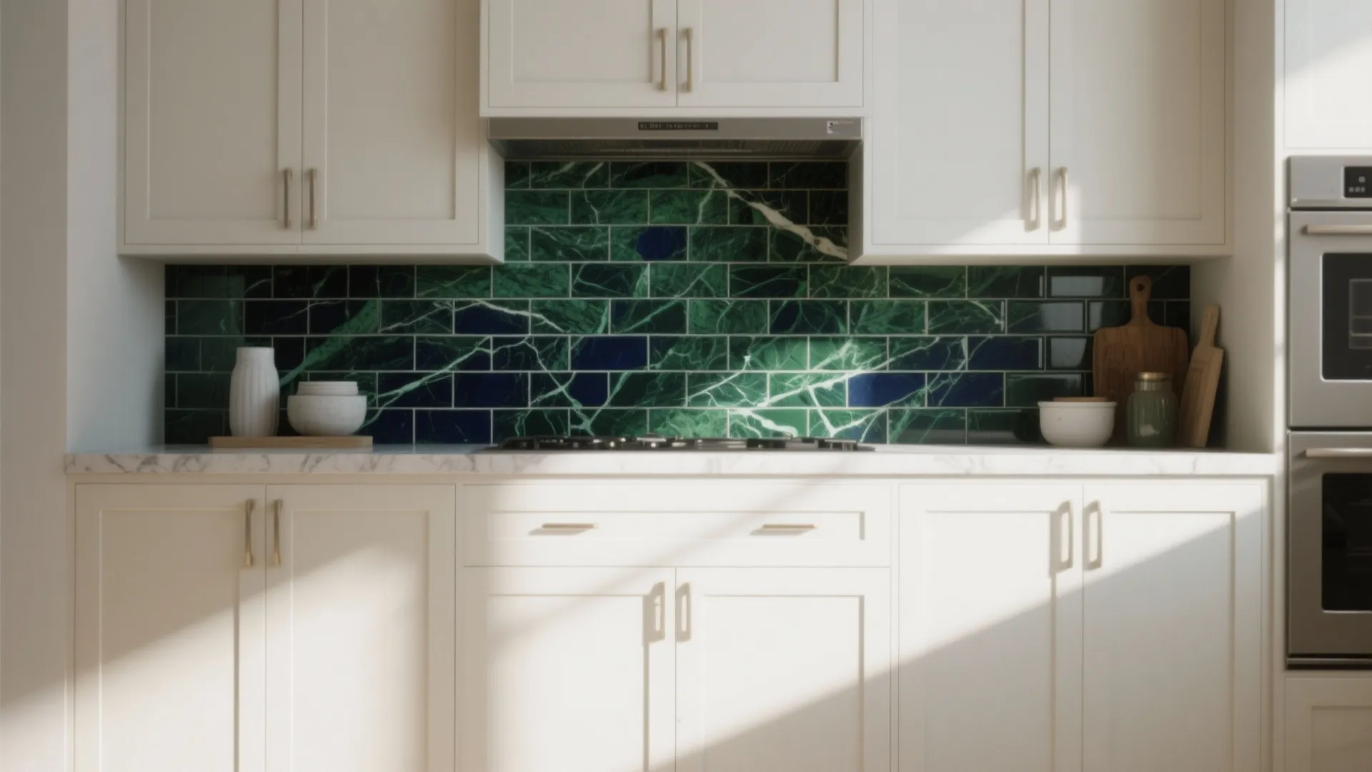 5. Off-white with high-contrast backsplashes