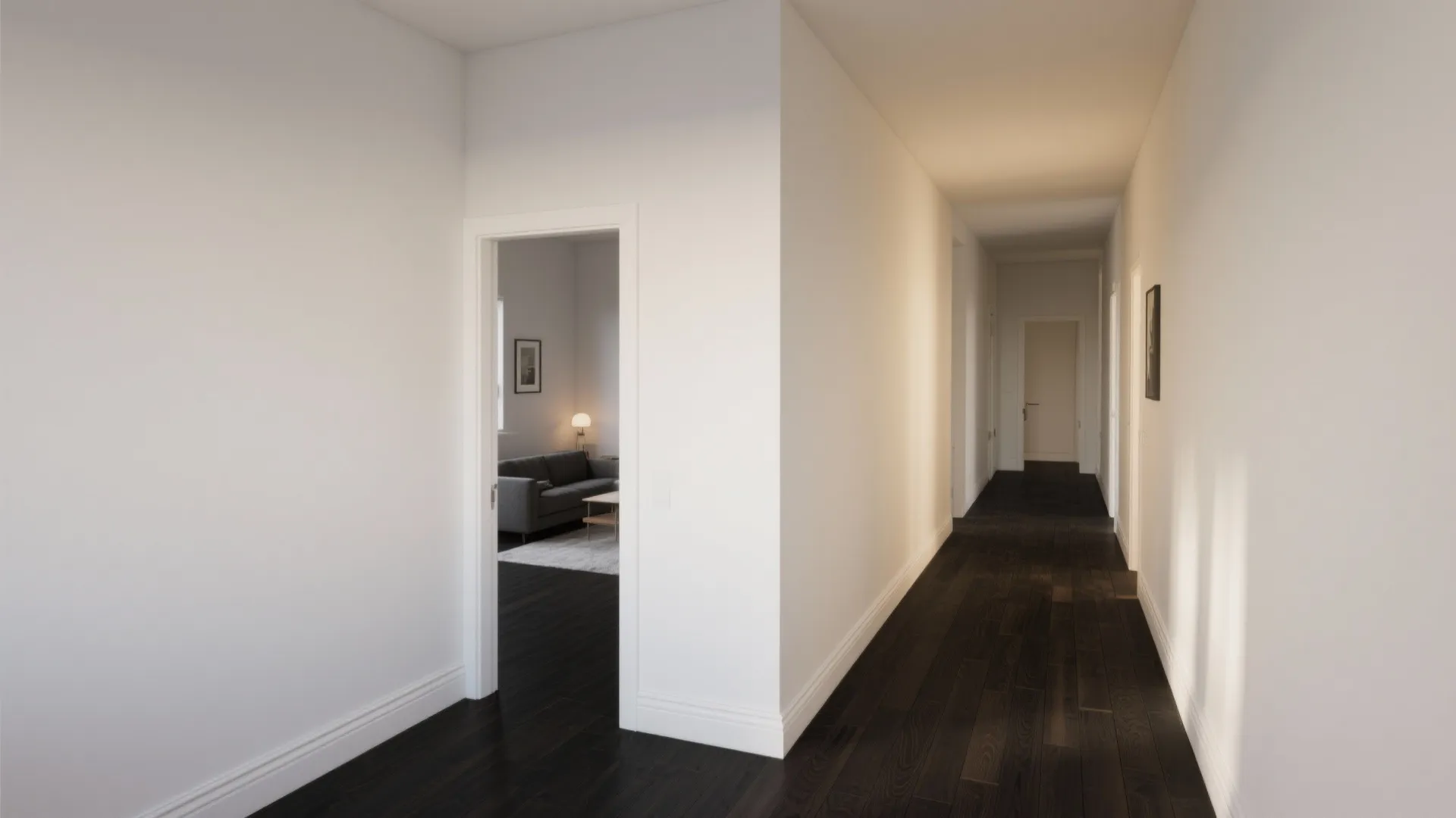 High-contrast baseboards and light walls