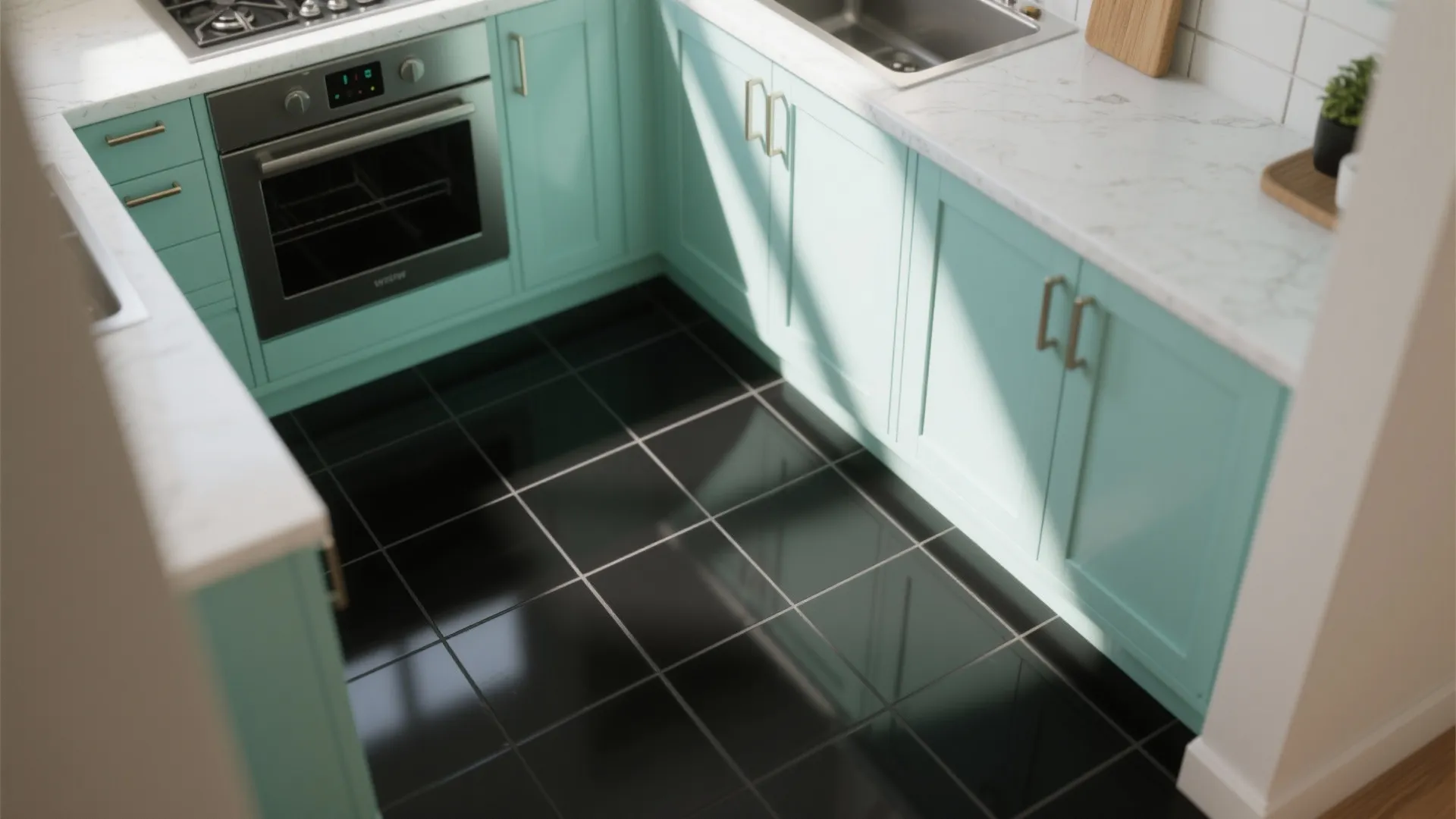 1. Contrast with bright cabinetry