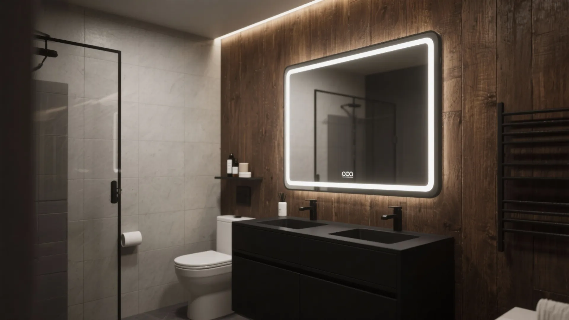 3. High-Contrast Monochrome with Brown Accent Wall