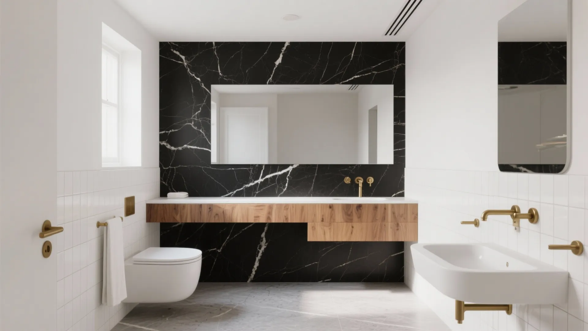 High-Contrast Balance with Black Marble Tiles