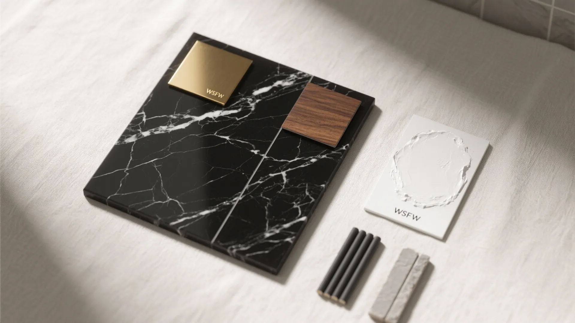 High-Contrast Balance with Black Marble Tiles