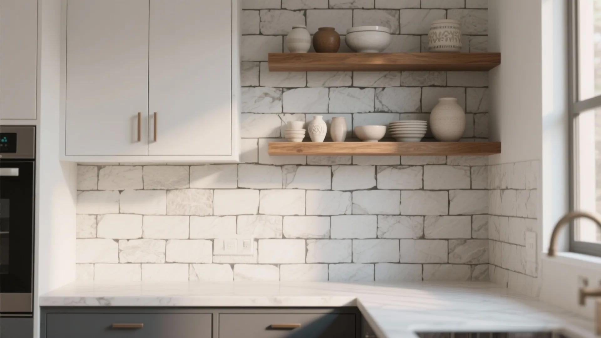 2. Contrast Grout and Floating Shelves