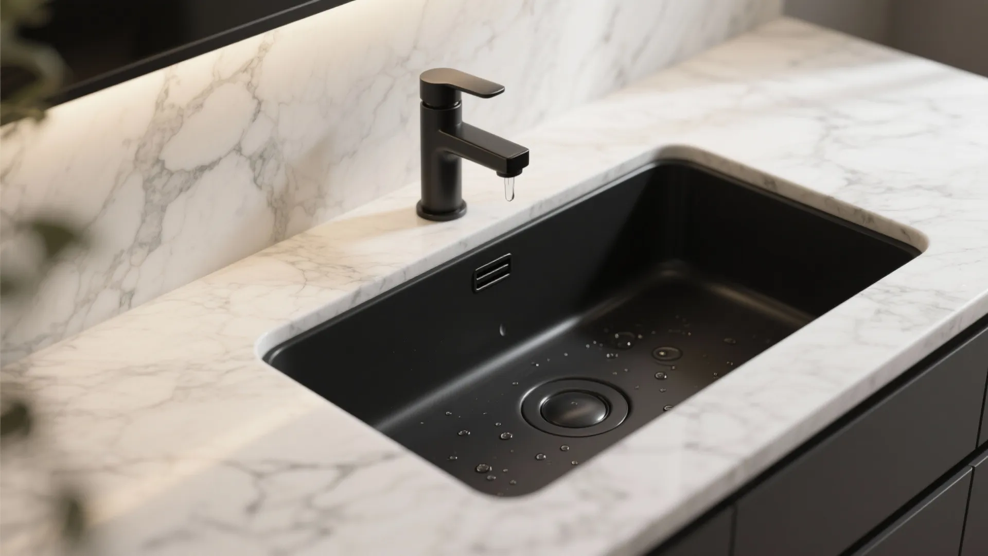 1. Contrast with Light Marble Countertops