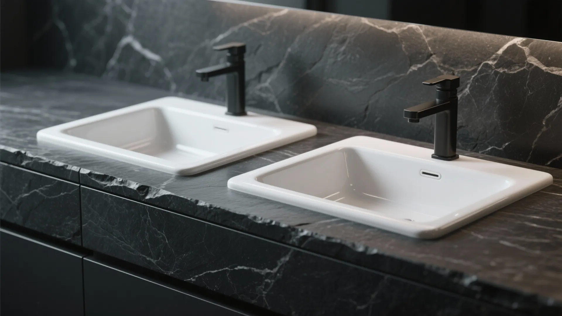 1. Use the sink as a visual anchor with contrasting countertops