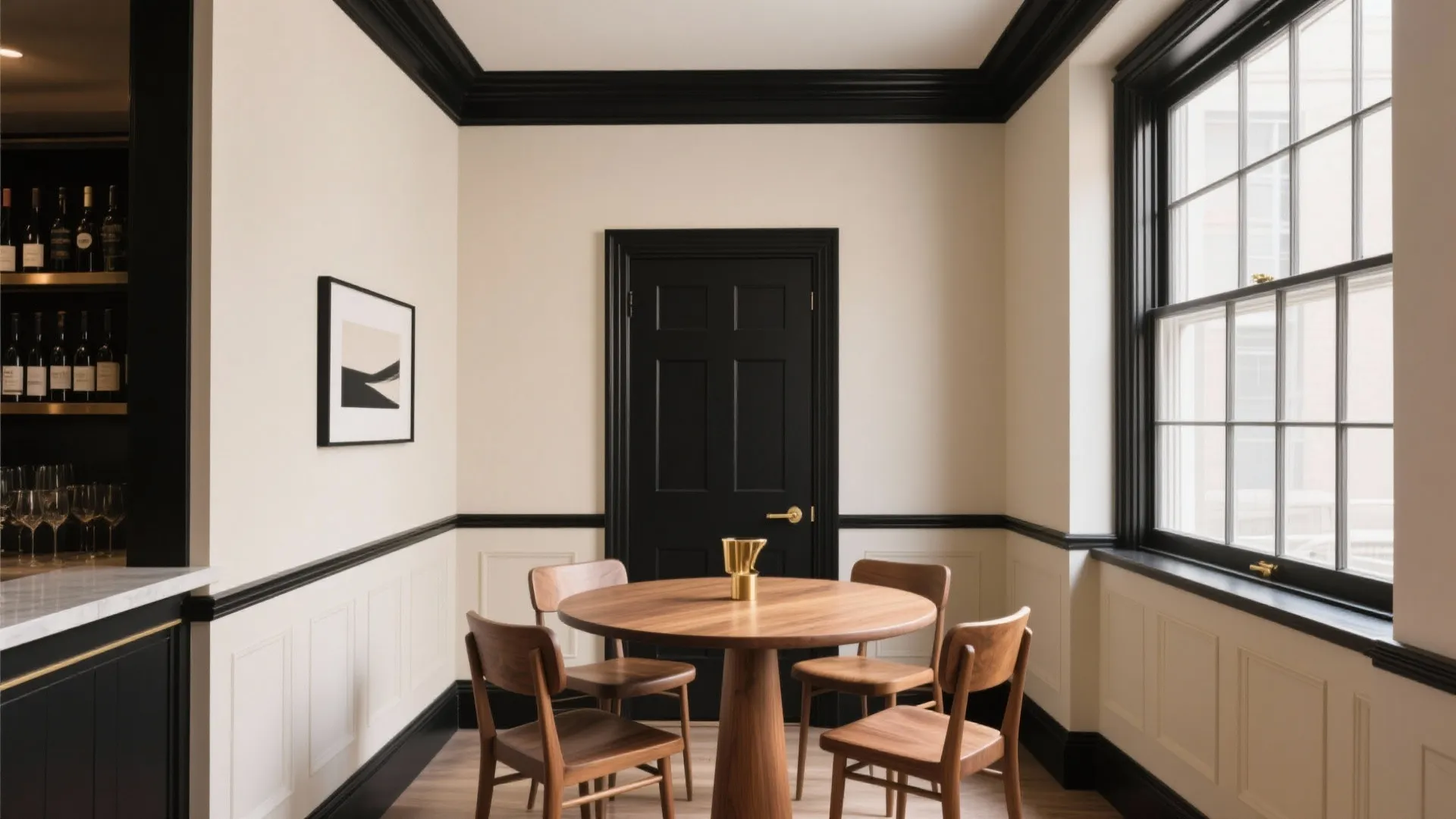 High-Contrast Trim and Doors to Frame the Room