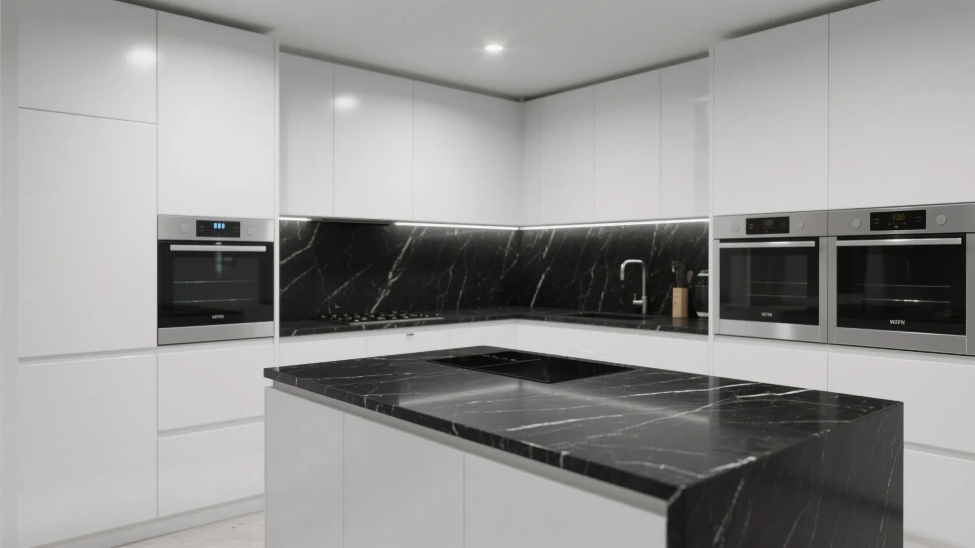 2. High-contrast white + black granite edge