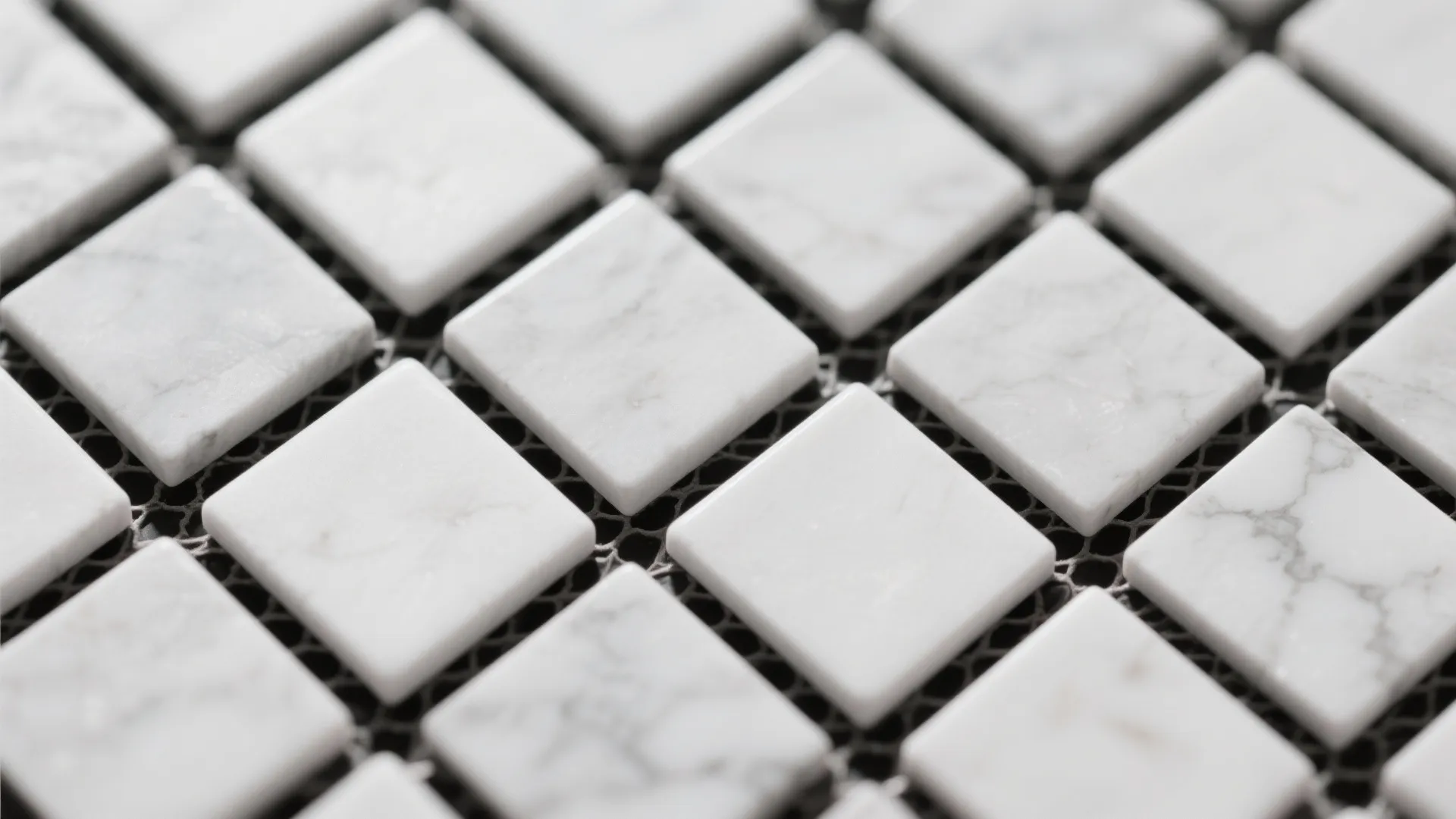 White marble tiles with dark contrasting grout lines