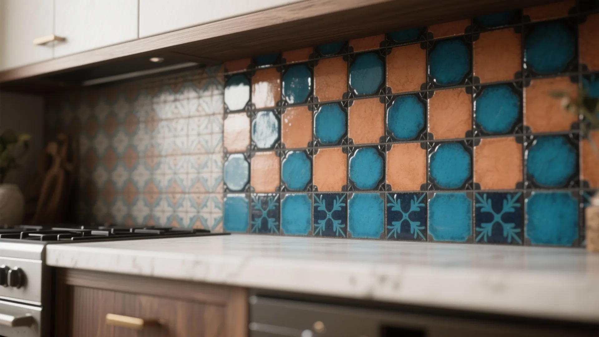 4. Contrasting Tile for a Pop of Pattern