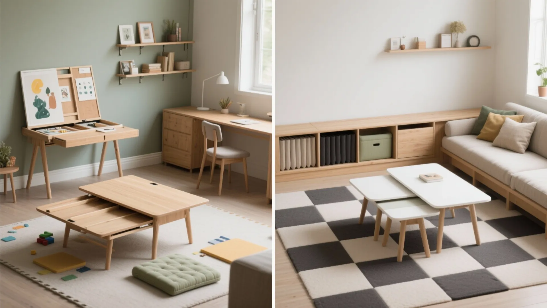Convertible Pieces: Nesting Tables, Stowable Cushion Mats, and a Foldaway Art Station