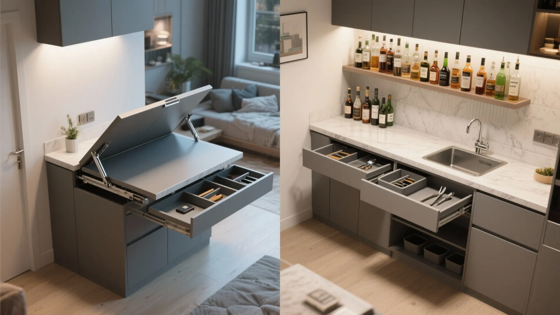 2. Convertible counter with storage