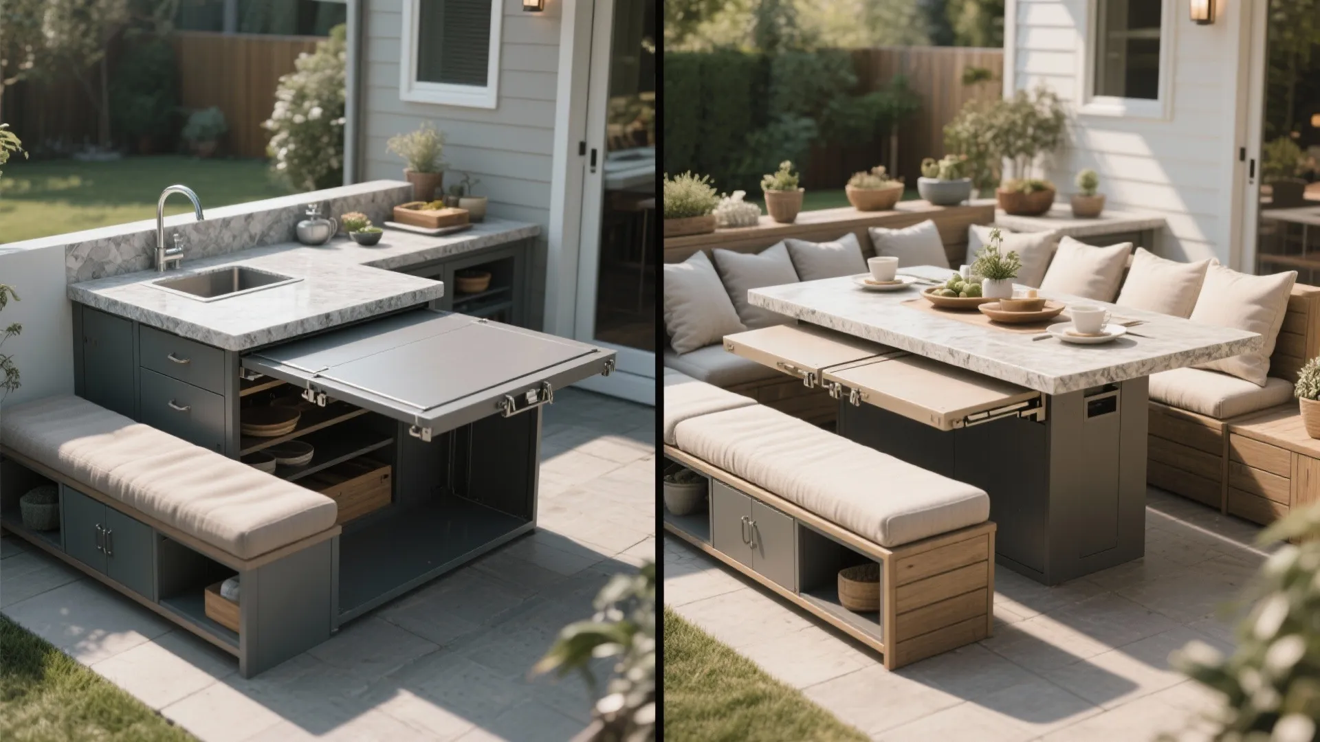 5. Convertible prep-dining setup with hidden storage