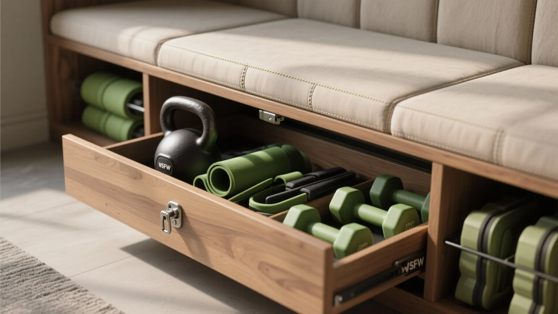 3. Convertible furniture: benches that double as storage or weights