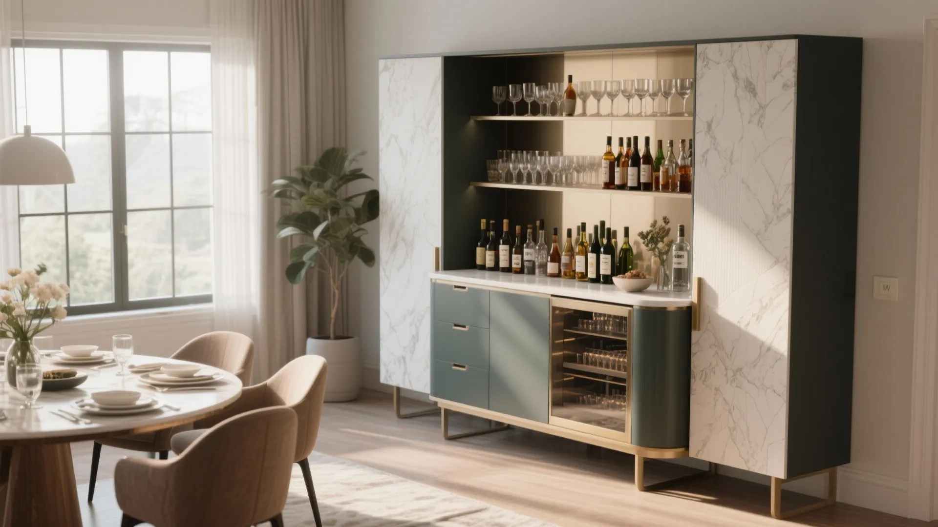 Dining room buffet table that doubles as a hidden bar