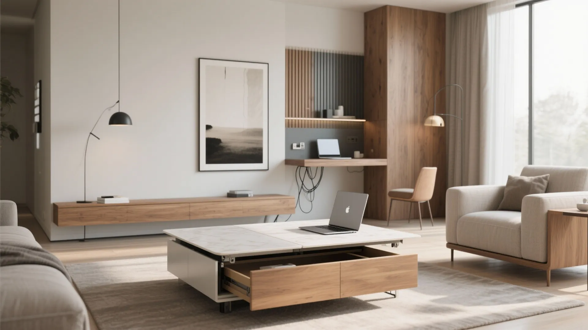 Convertible Coffee Table + Hidden Desk