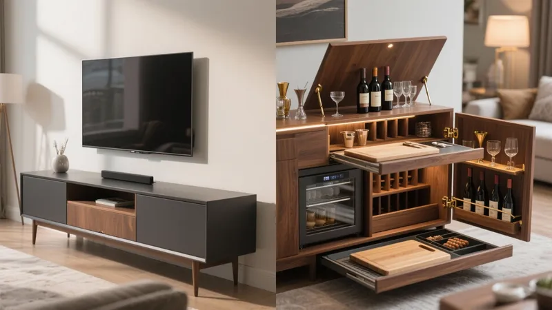 Modern Living Room Bar Cabinet with Hidden Storage