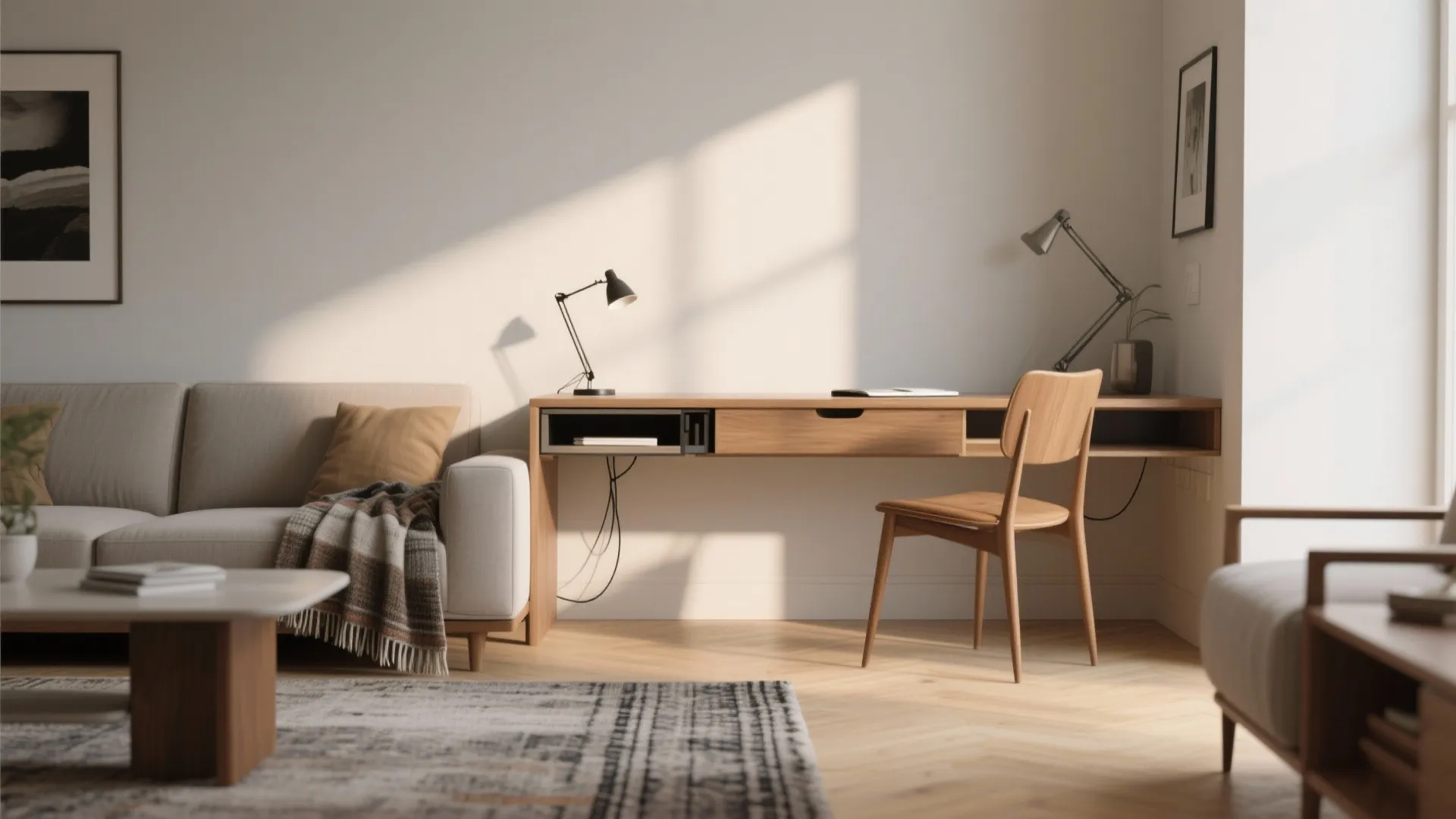 2. Convertible Lounge-to-Work Corner