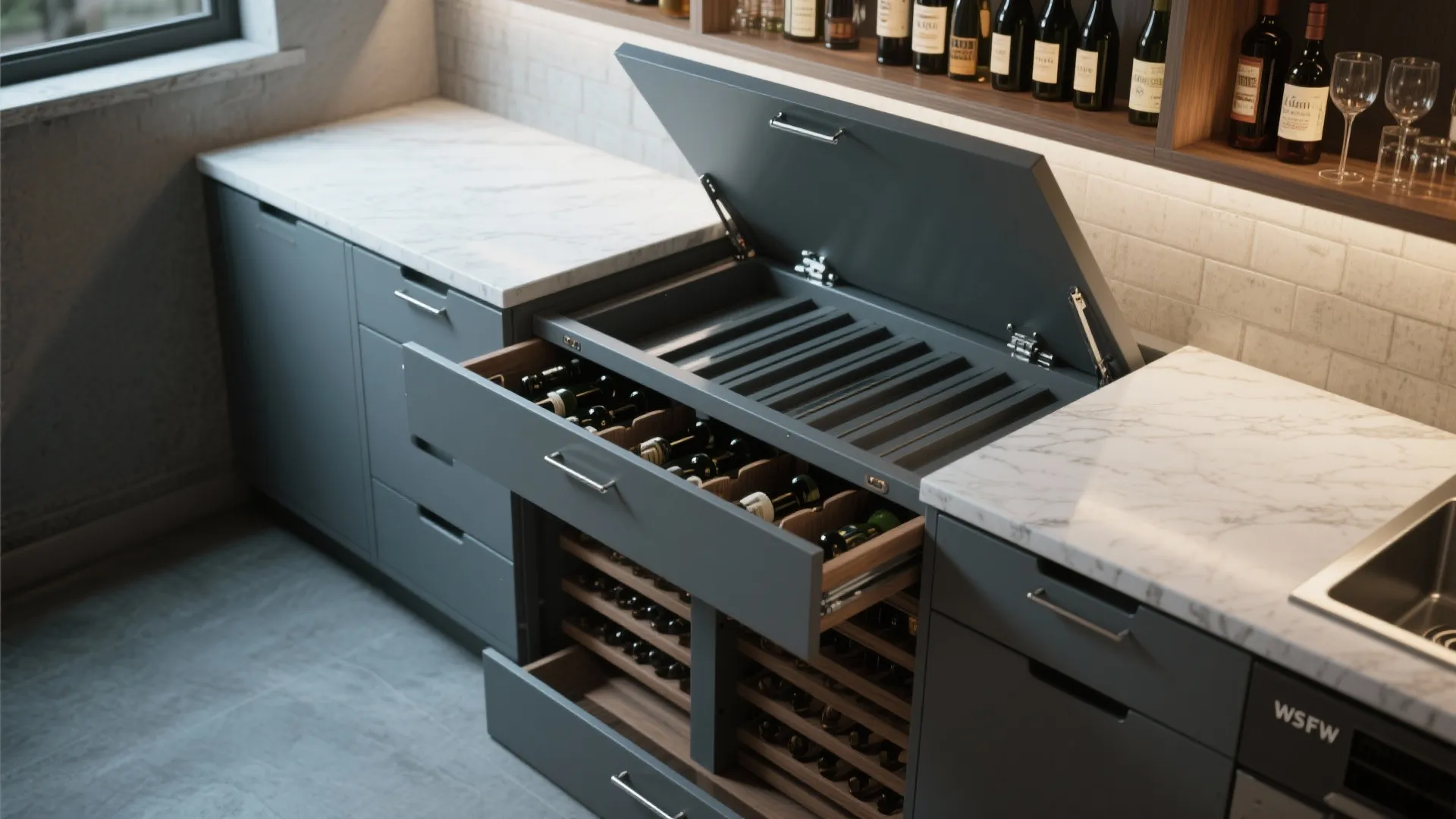 2. Convertible counter with hidden storage