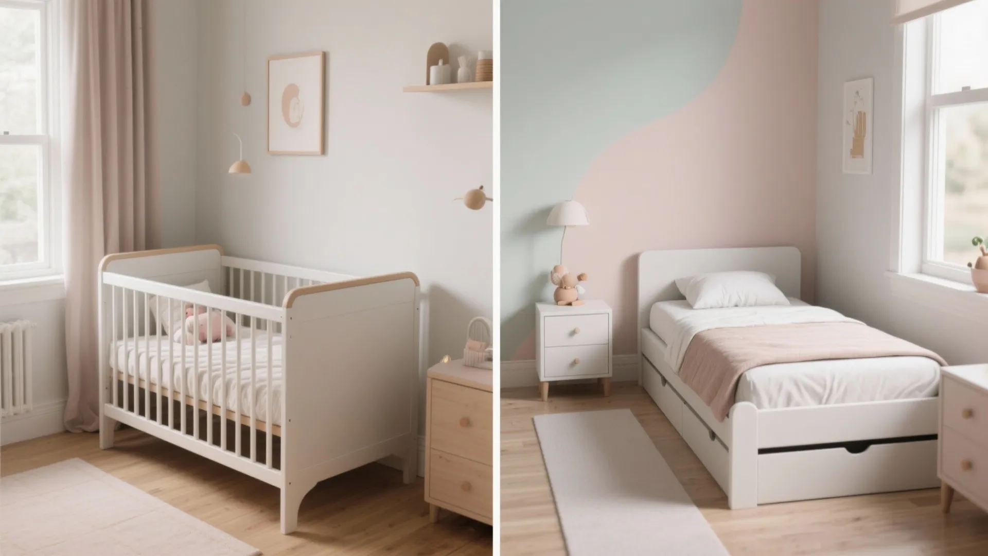 2. Convertible Crib and Minimalist Bed Zone