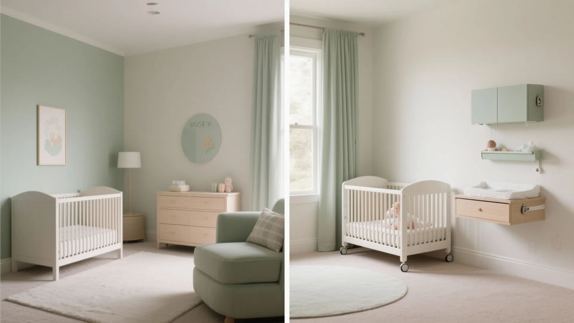 2) Convertible crib + foldaway changing station