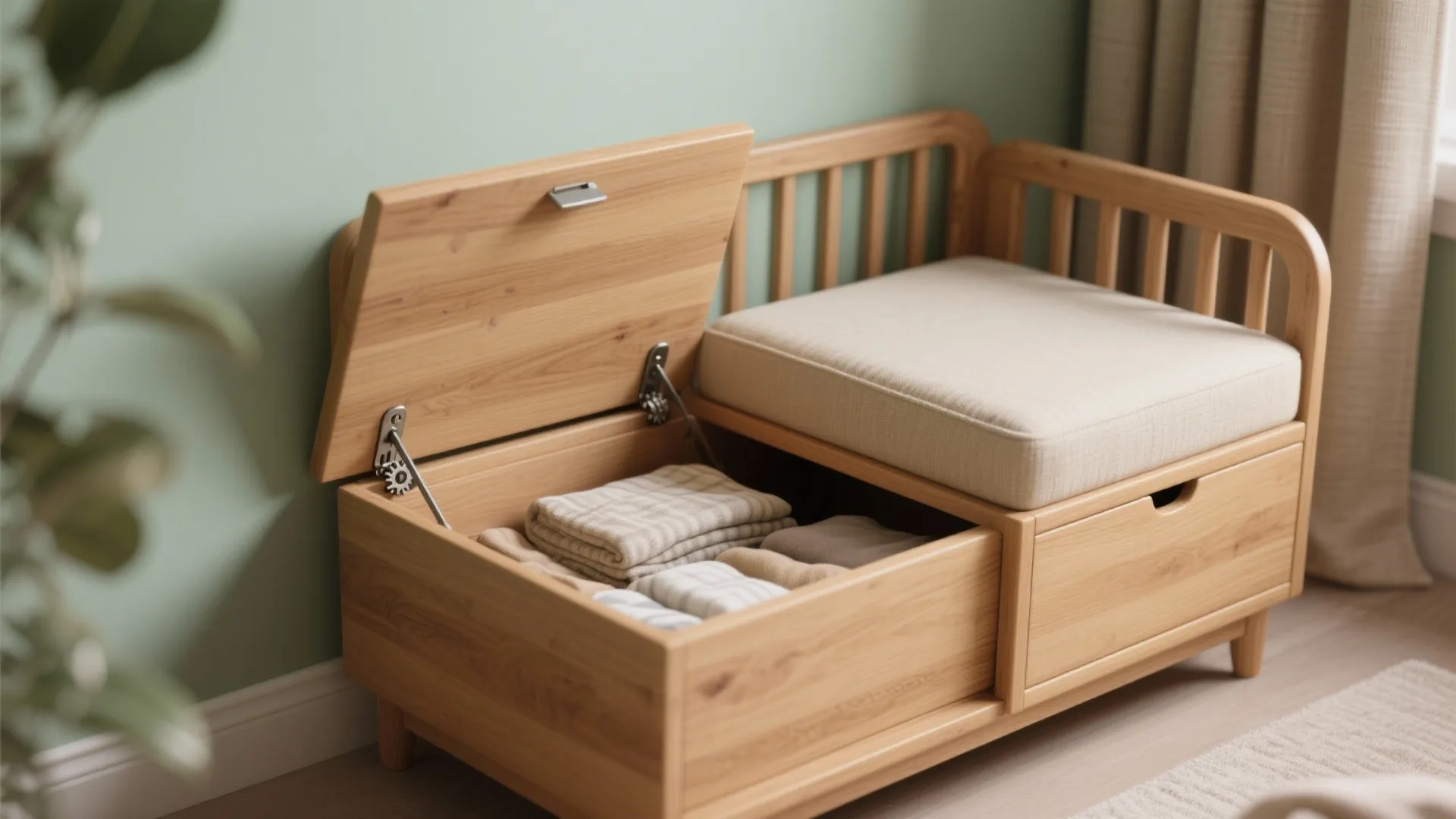 5) Convertible furniture: mini crib, ottoman storage, foldable gear
