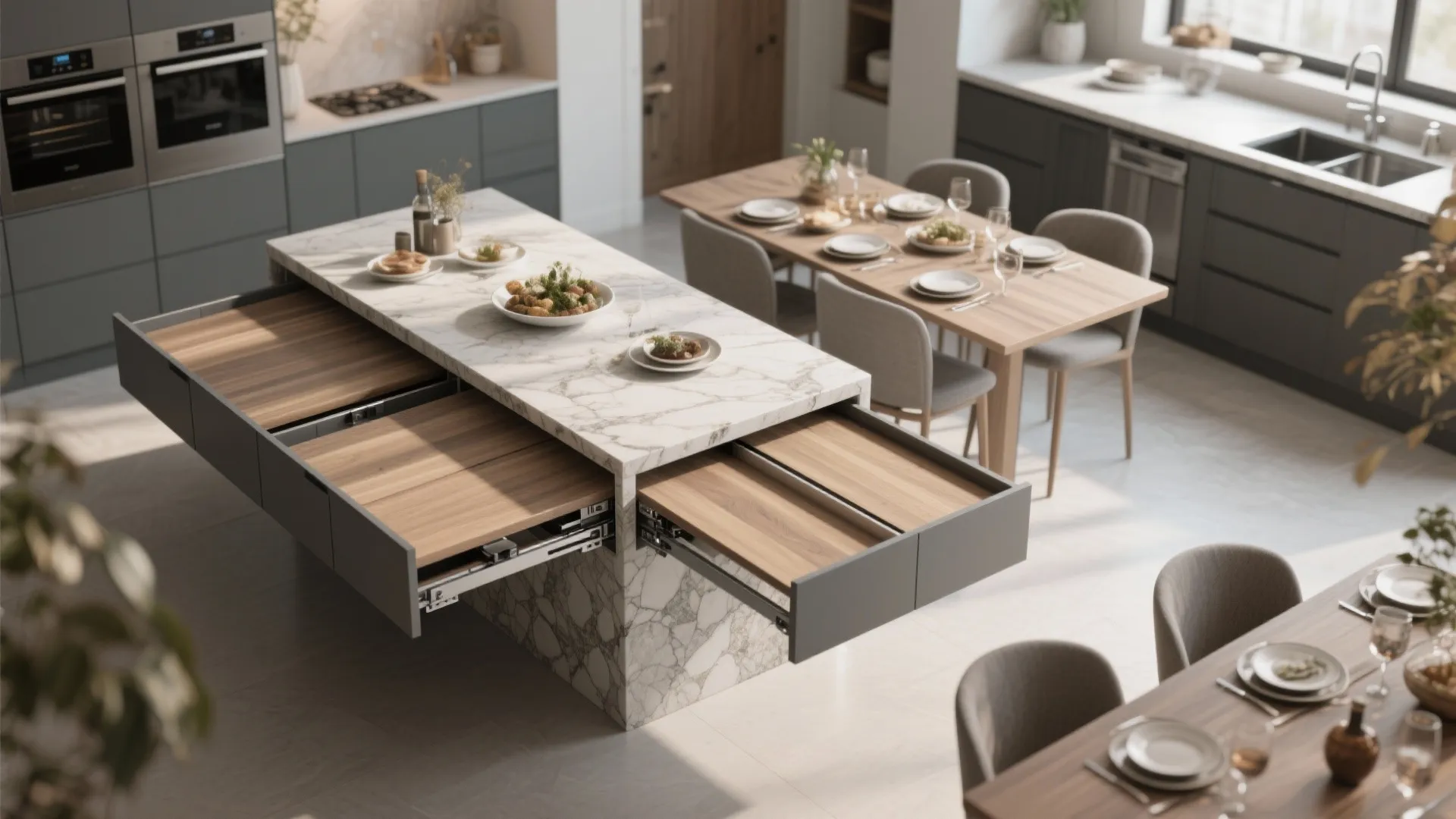 4. Dining integration with convertible surfaces