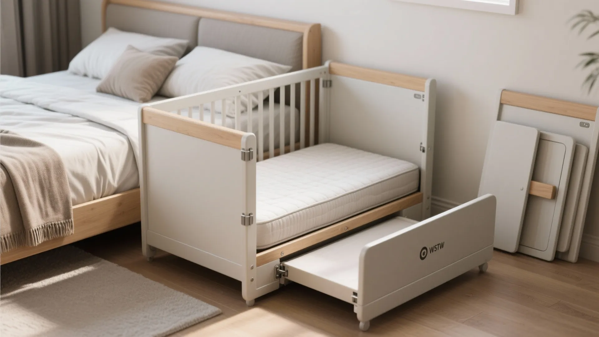 3. Convertible crib at the foot of the twin