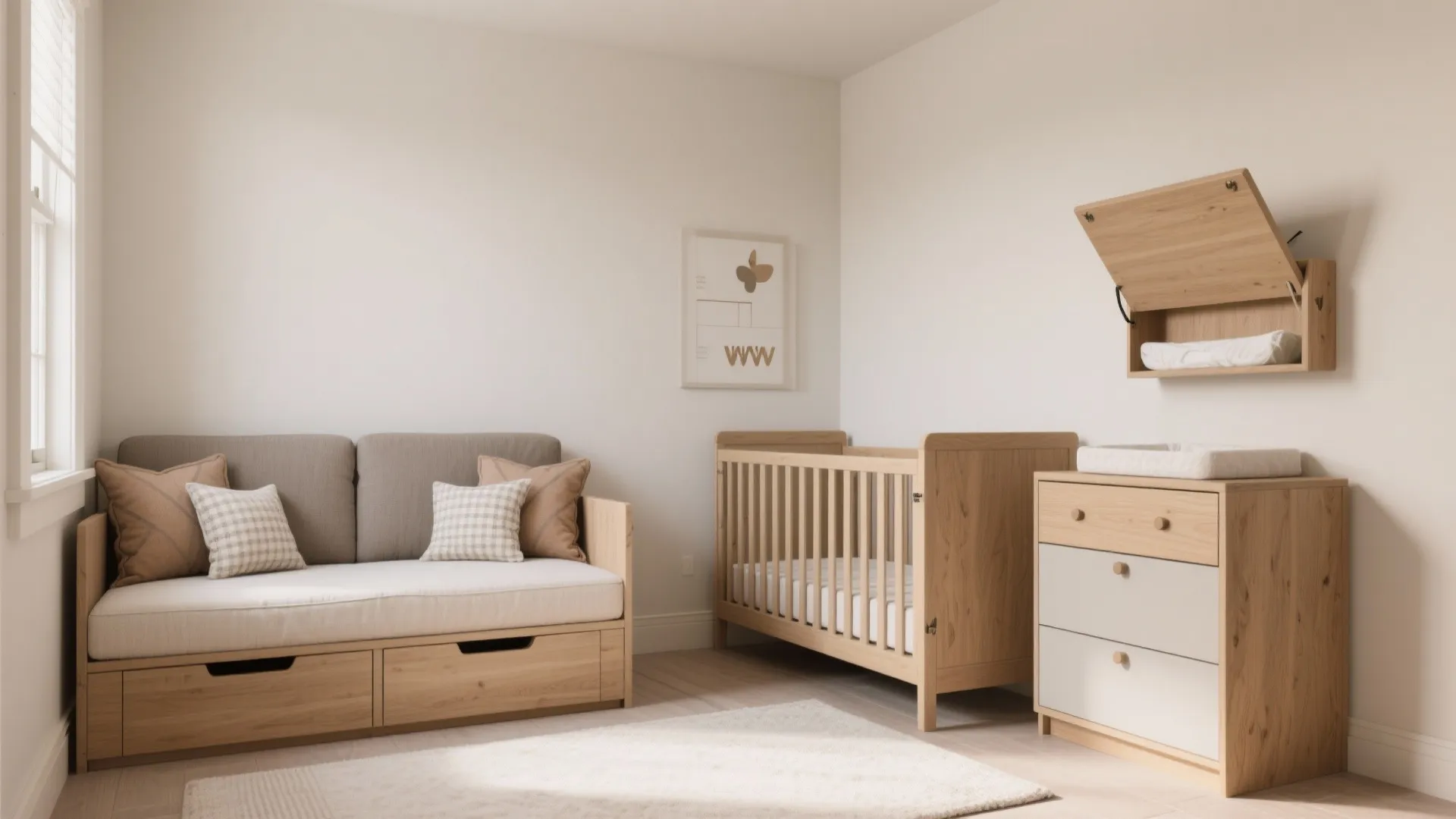 Convertible Pieces: Daybed Twin, Crib with Drawer, and a Folding Station