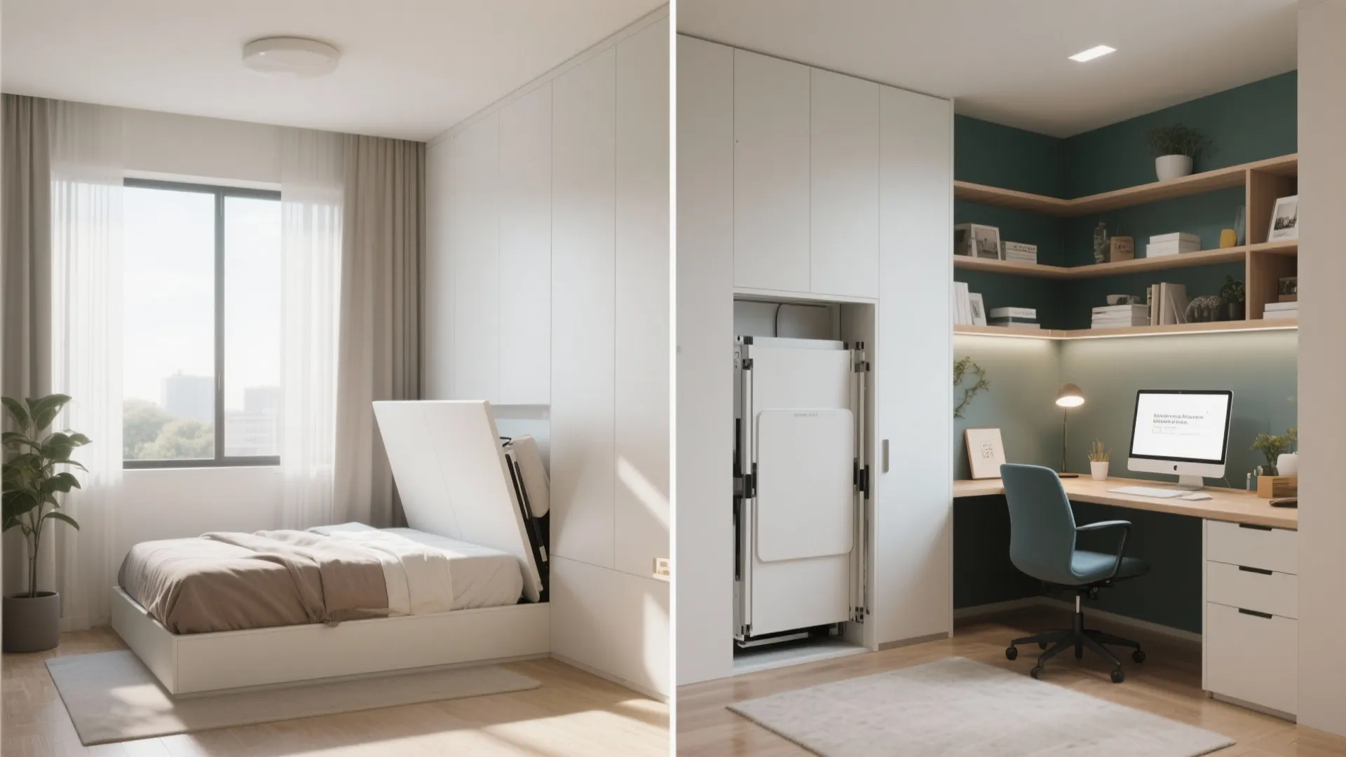 Guest room before and after transforming into a home office