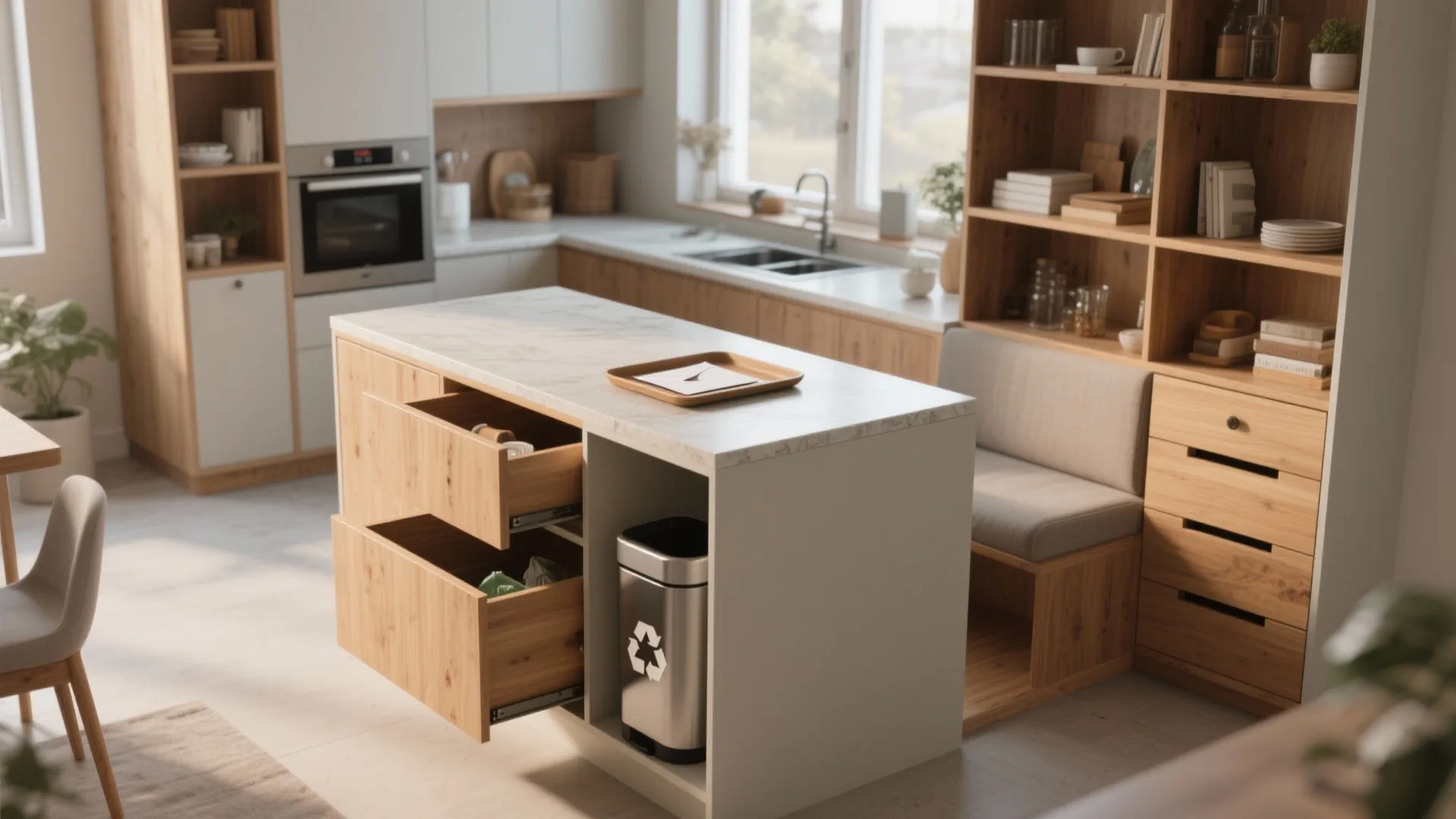 5. Convertible island with layered storage