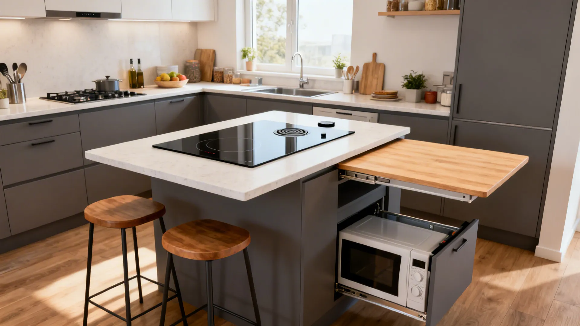 Convertible Island: Dining, Prep, and Appliance Hub