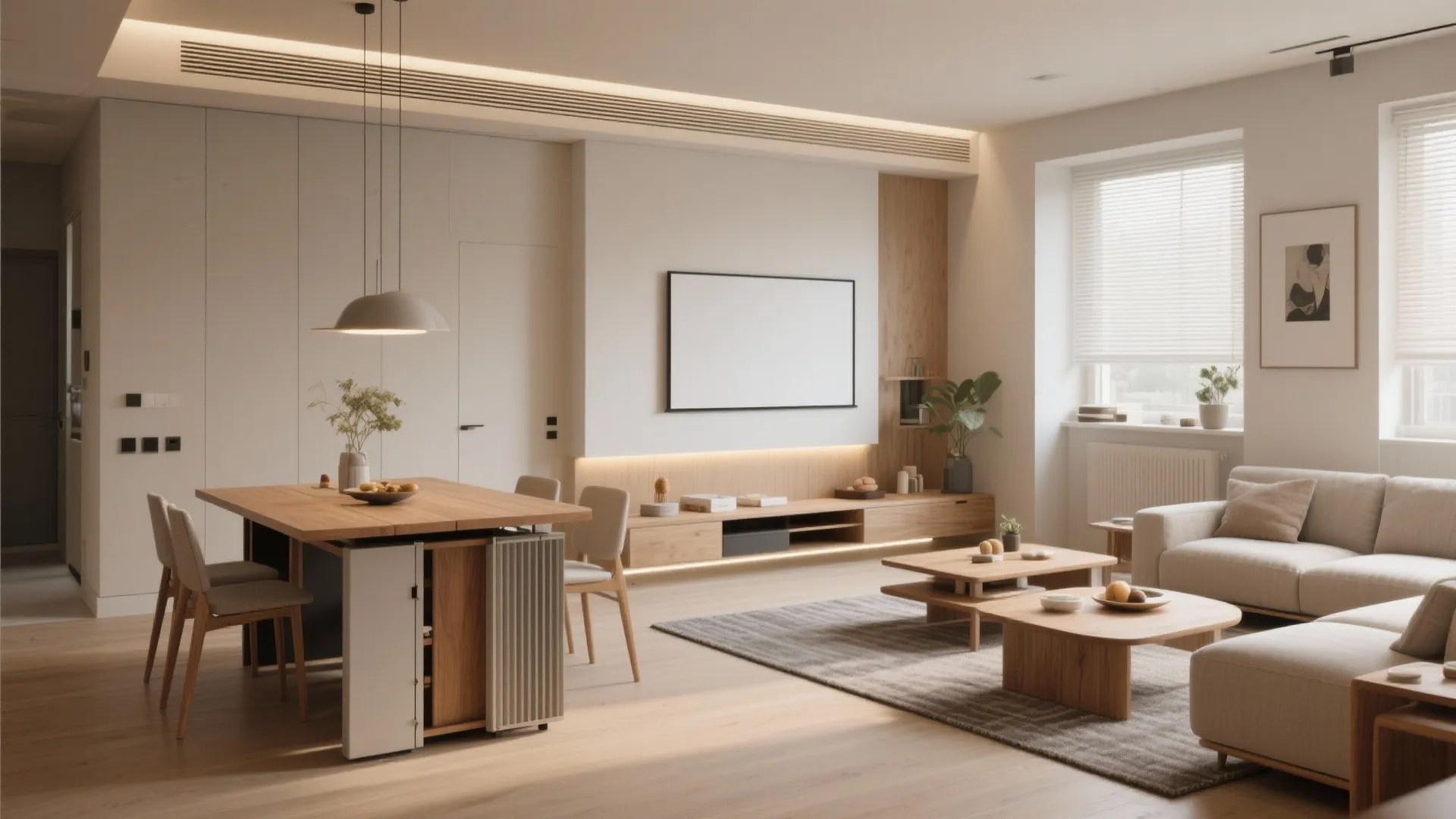 Flexible Core: Convertible Living + Dining Hub