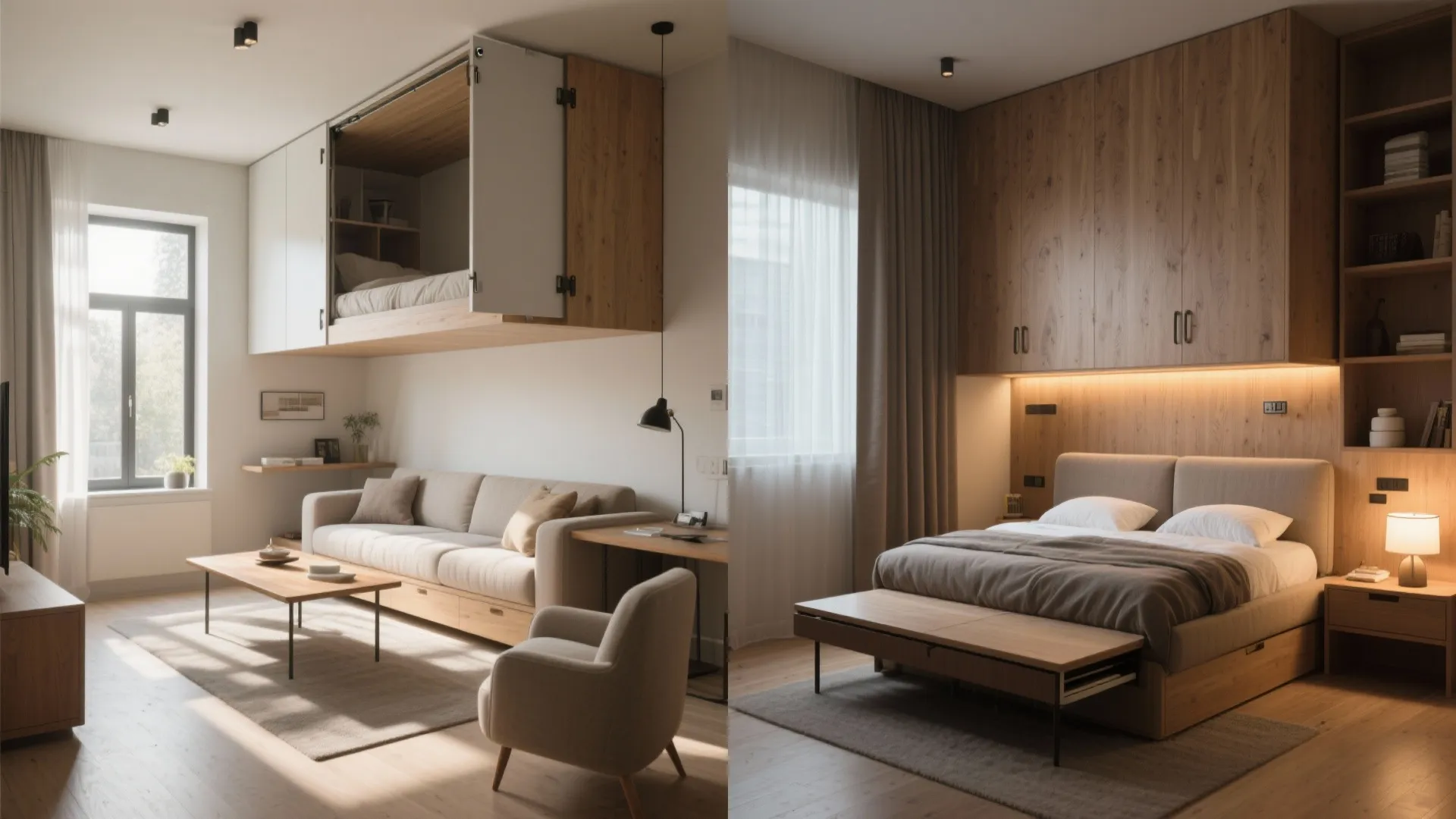 4. Convertible guest loft: Murphy sofa or fold-out table below