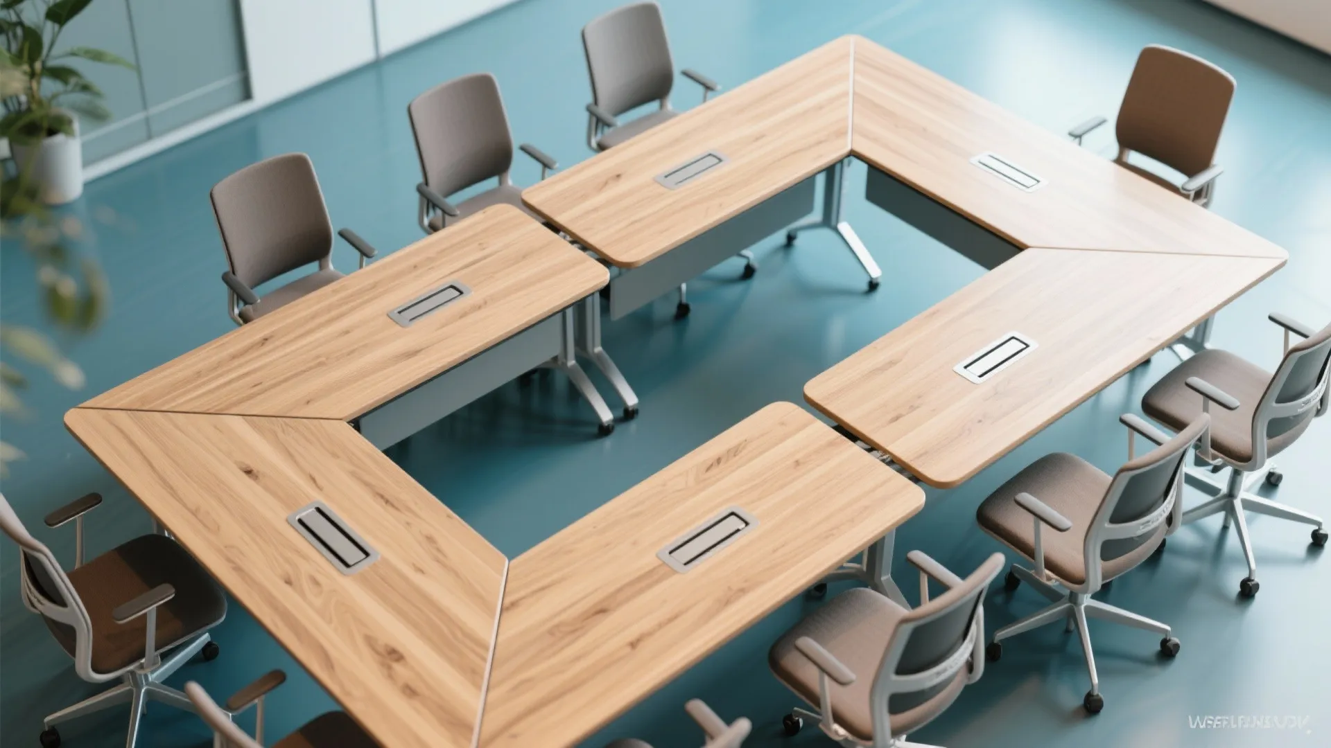 Convertible meeting table splitting into smaller units