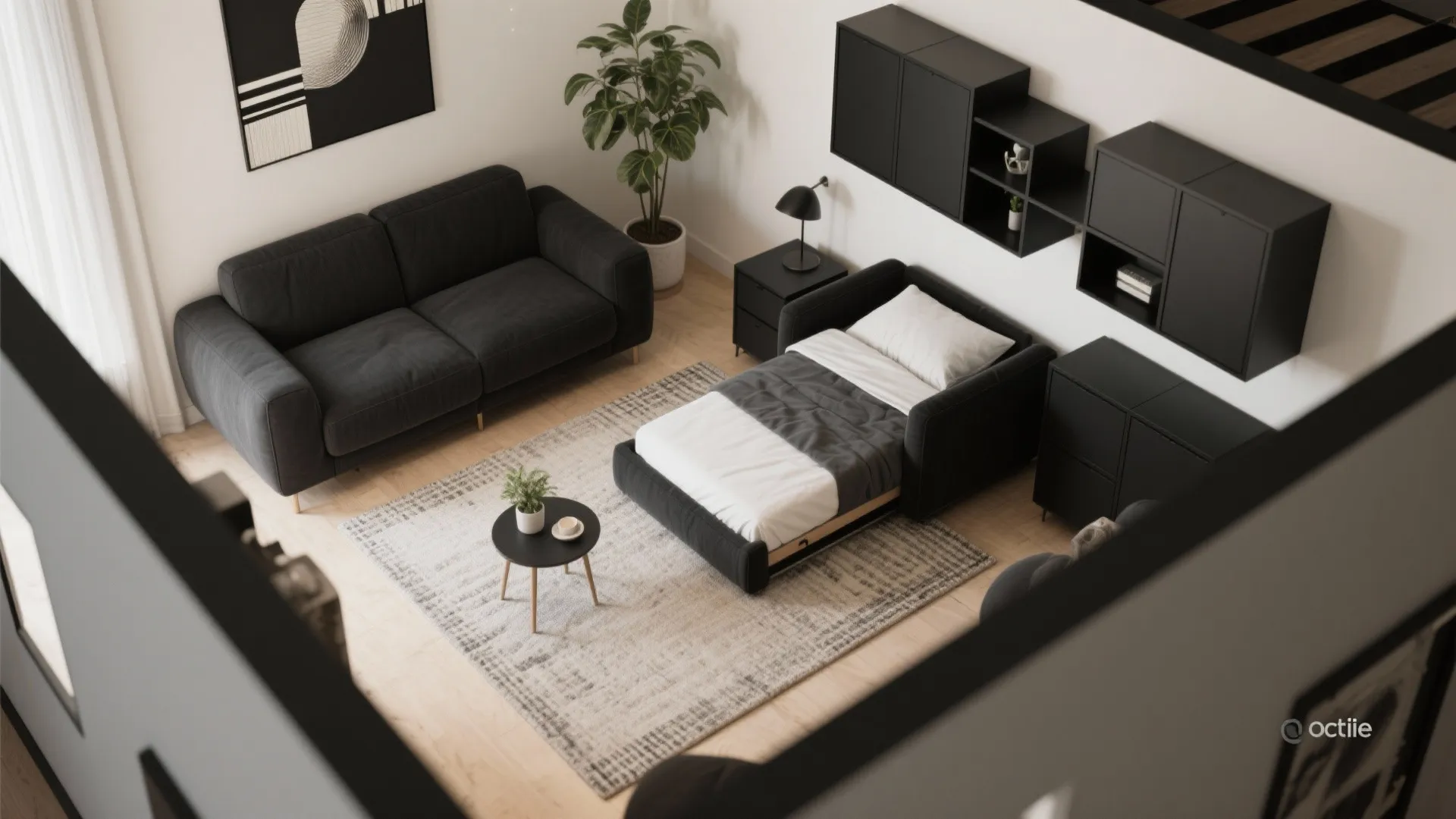 3. Convertible black sofa + modular storage