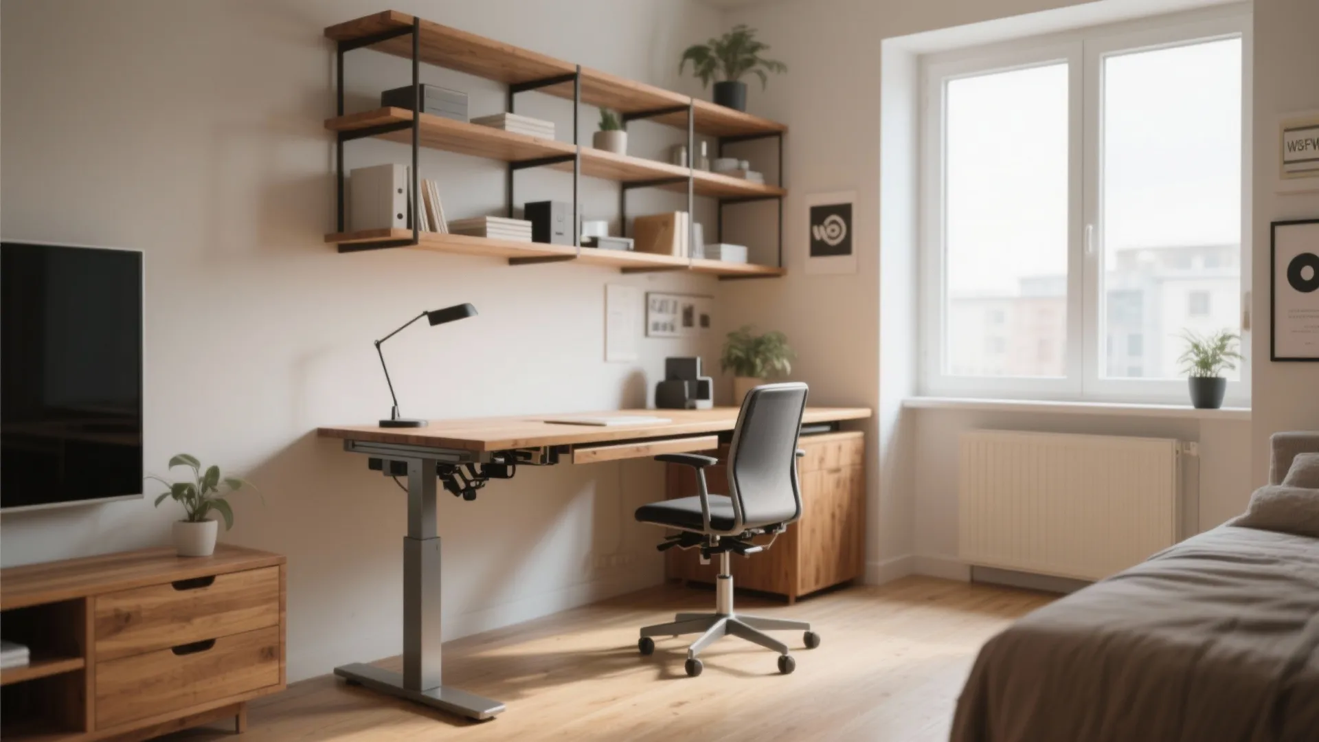Convertible shelving desks