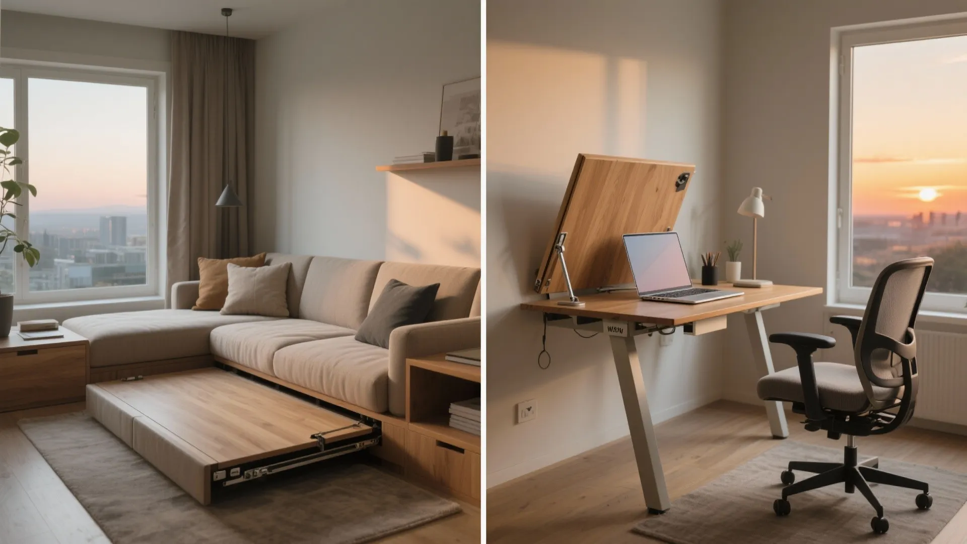 3. Convertible Sofa and Fold-down Desk